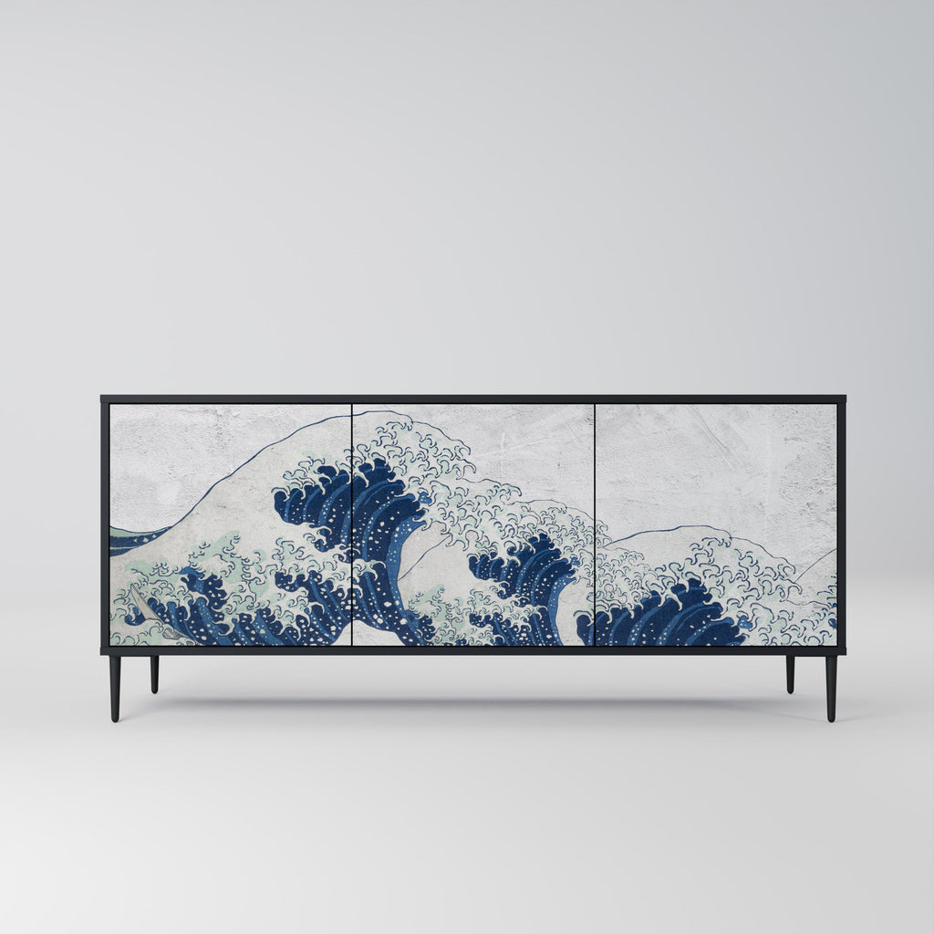 Μπουφές THE GREAT WAVE AT KANAGAWA με 3 πόρτες σε μαύρο φινίρισμα