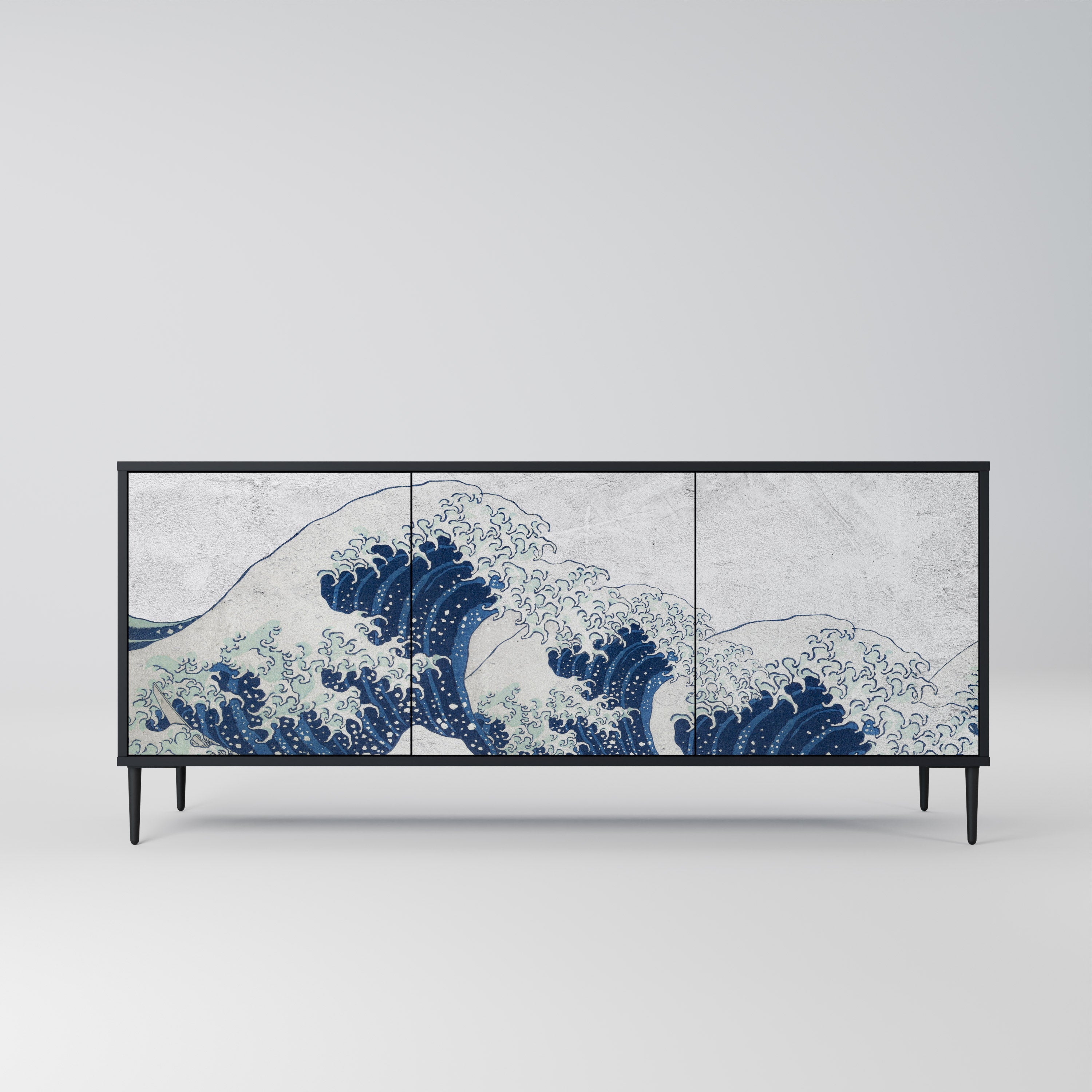 Μπουφές THE GREAT WAVE AT KANAGAWA με 3 πόρτες σε μαύρο φινίρισμα