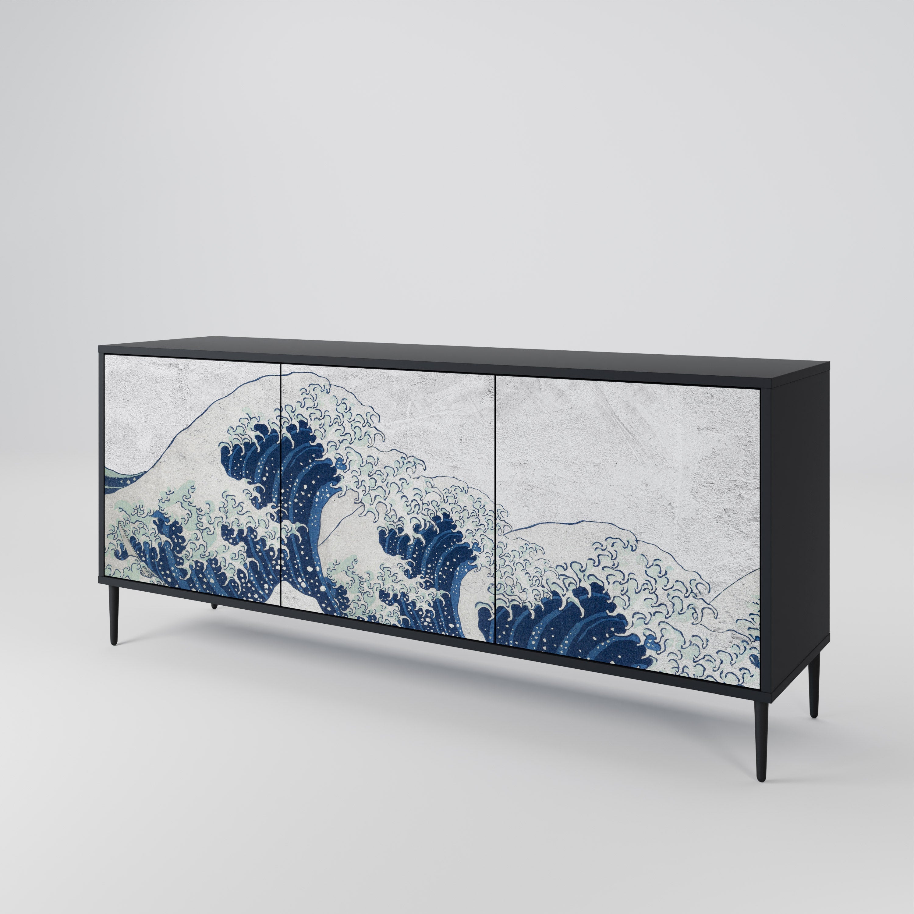 Μπουφές THE GREAT WAVE AT KANAGAWA με 3 πόρτες σε μαύρο φινίρισμα