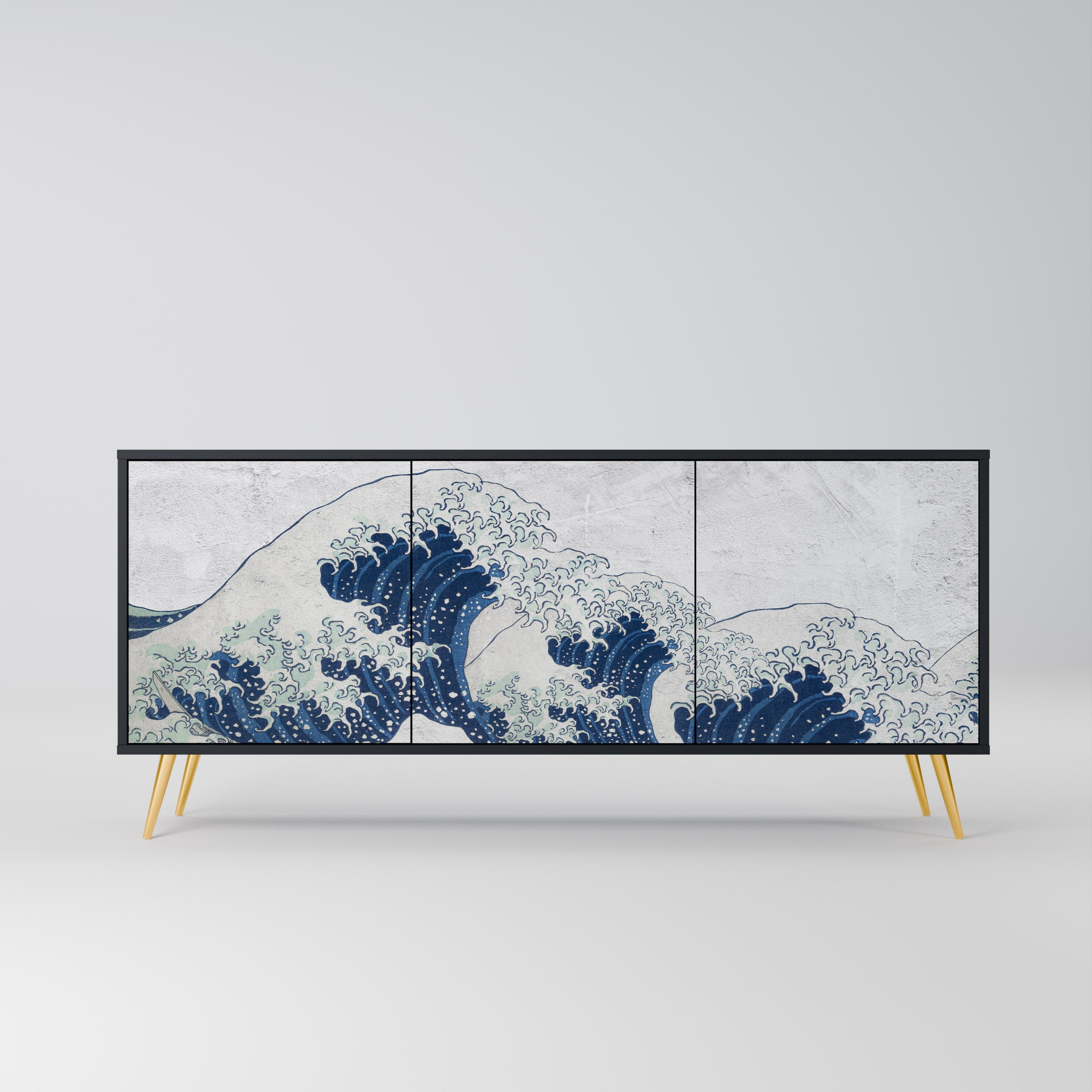 Μπουφές THE GREAT WAVE AT KANAGAWA με 3 πόρτες σε μαύρο φινίρισμα