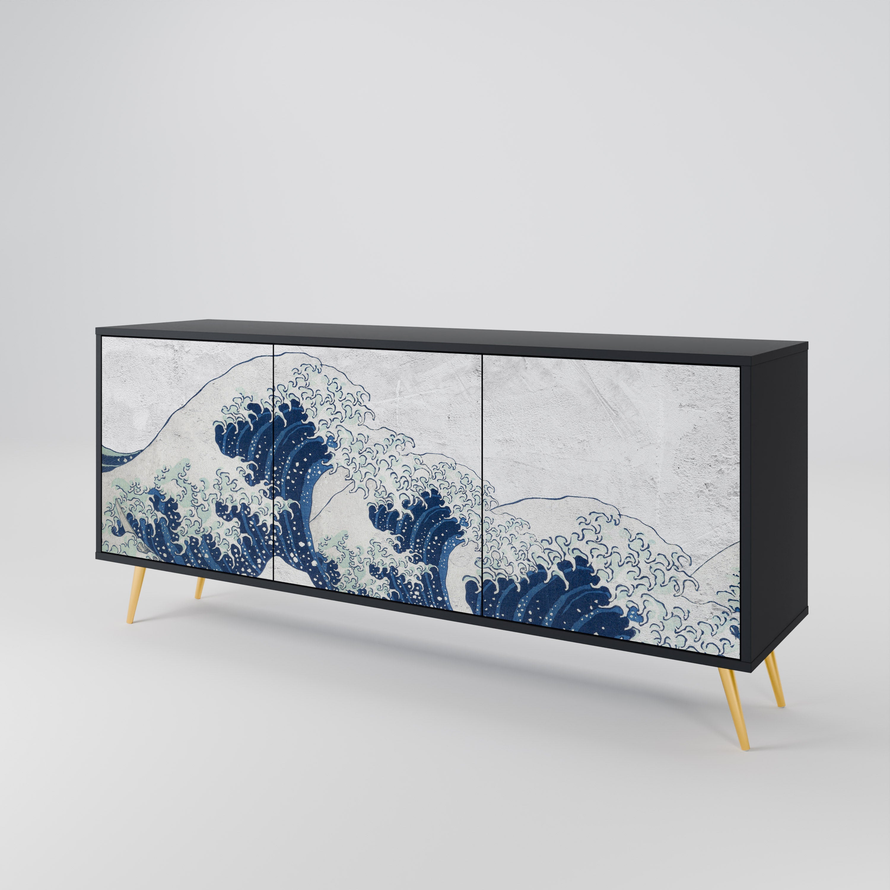 Μπουφές THE GREAT WAVE AT KANAGAWA με 3 πόρτες σε μαύρο φινίρισμα