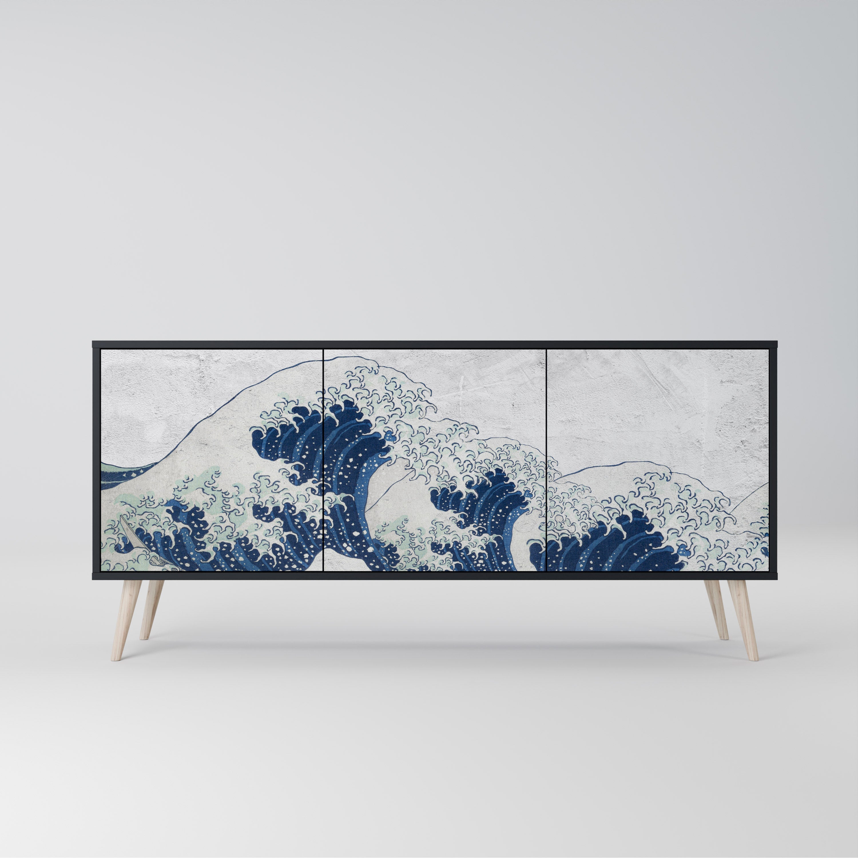 Μπουφές THE GREAT WAVE AT KANAGAWA με 3 πόρτες σε μαύρο φινίρισμα