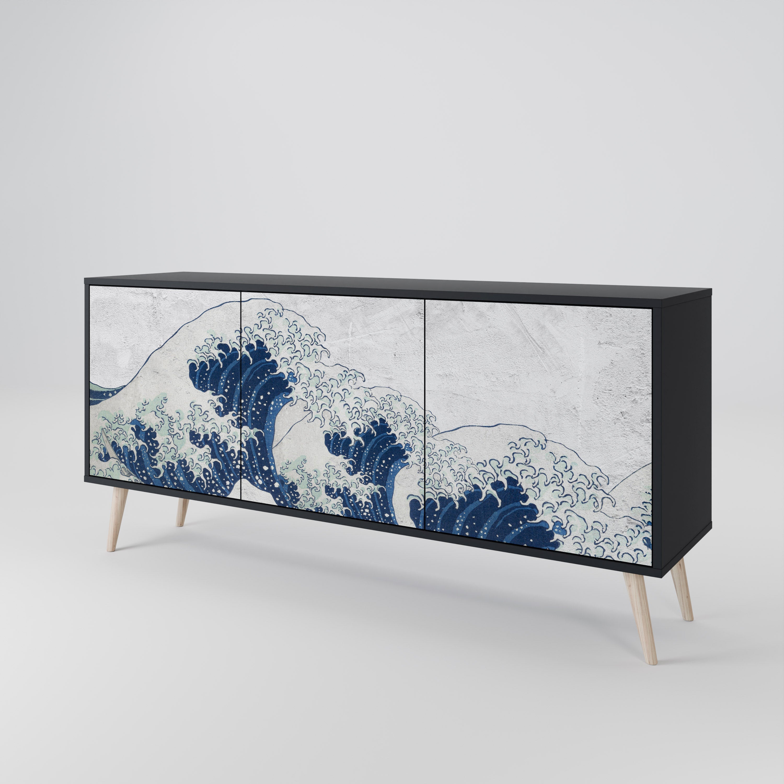 Μπουφές THE GREAT WAVE AT KANAGAWA με 3 πόρτες σε μαύρο φινίρισμα