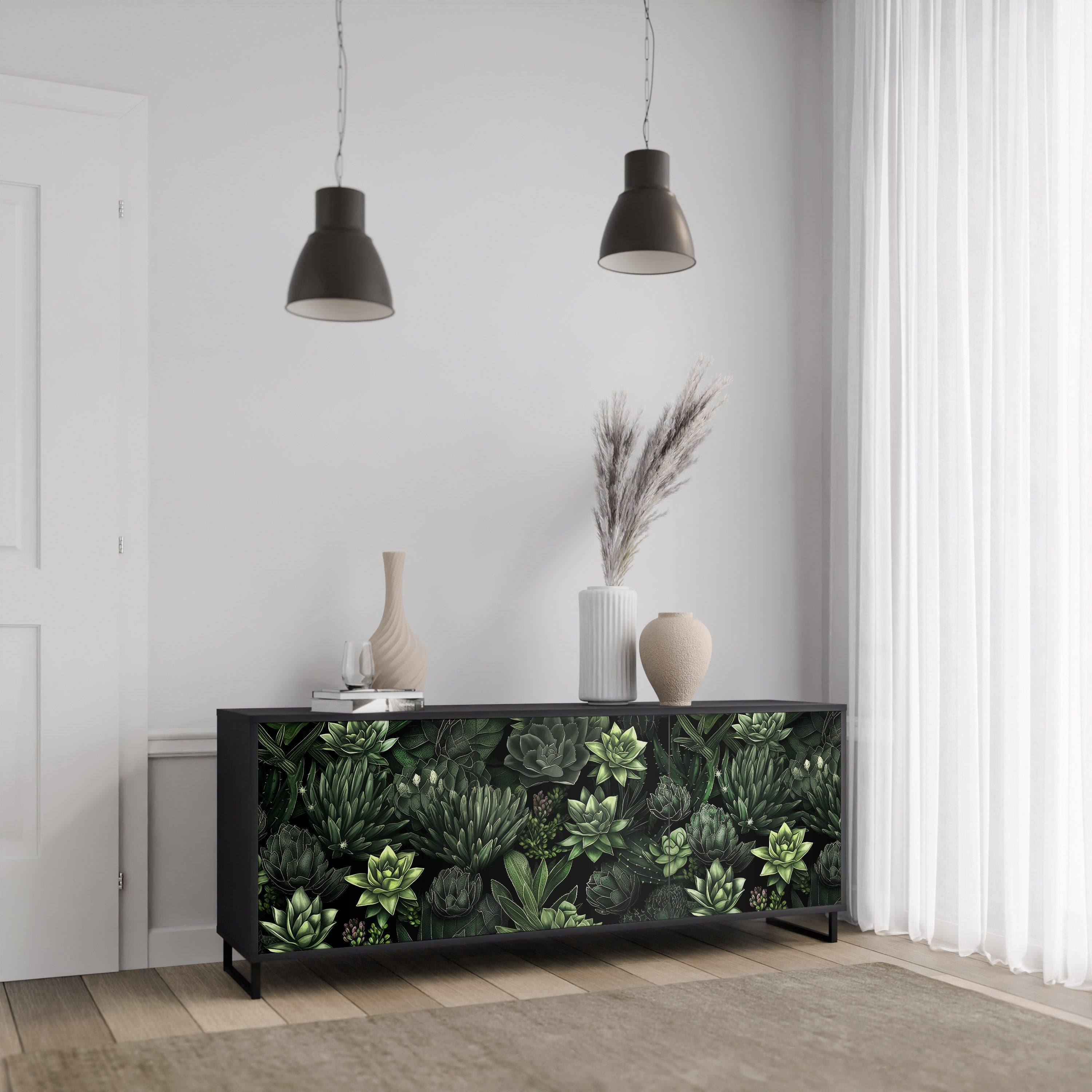 Μπουφές SUCCULENT JUNGLE με 3 πόρτες σε μαύρο φινίρισμα