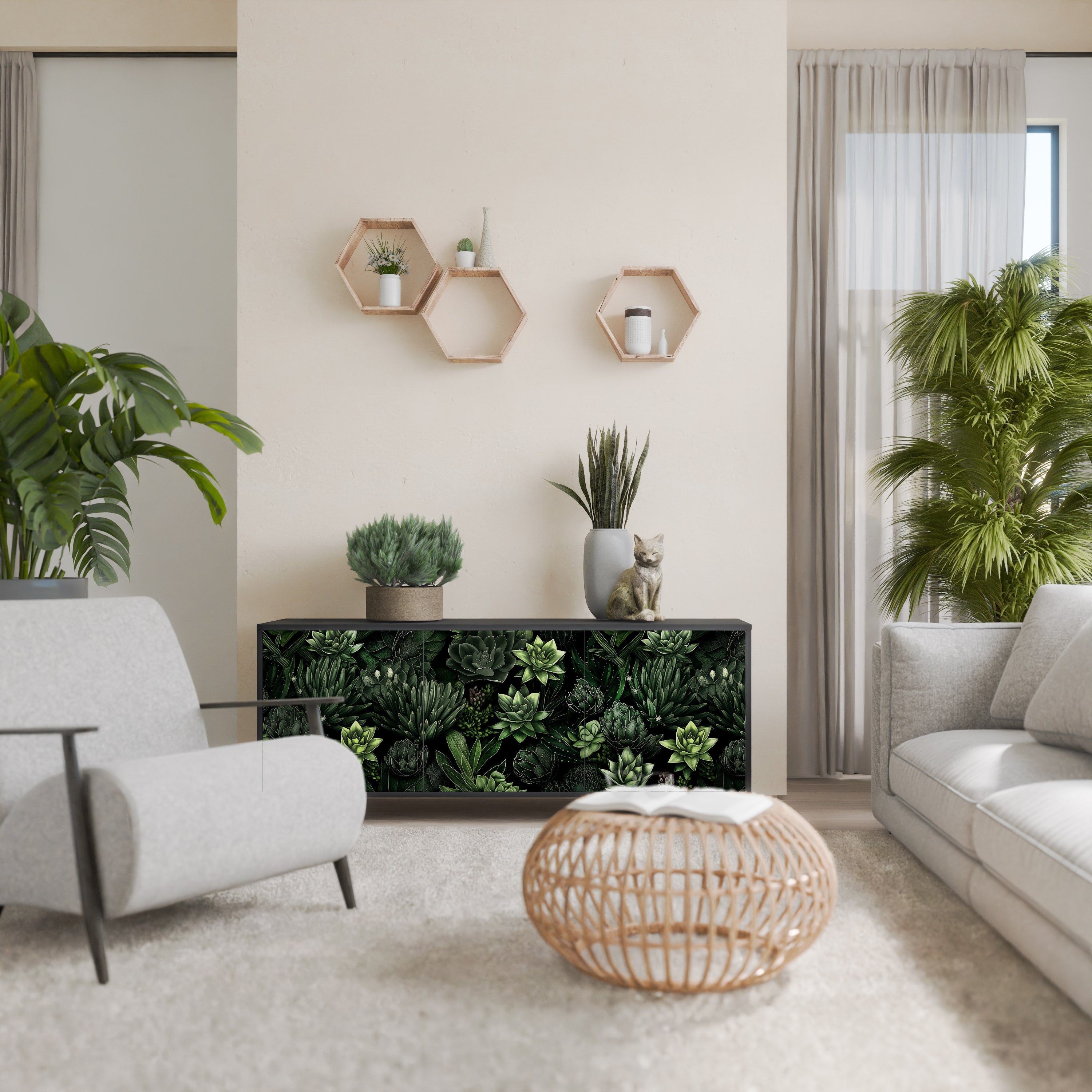Μπουφές SUCCULENT JUNGLE με 3 πόρτες σε μαύρο φινίρισμα