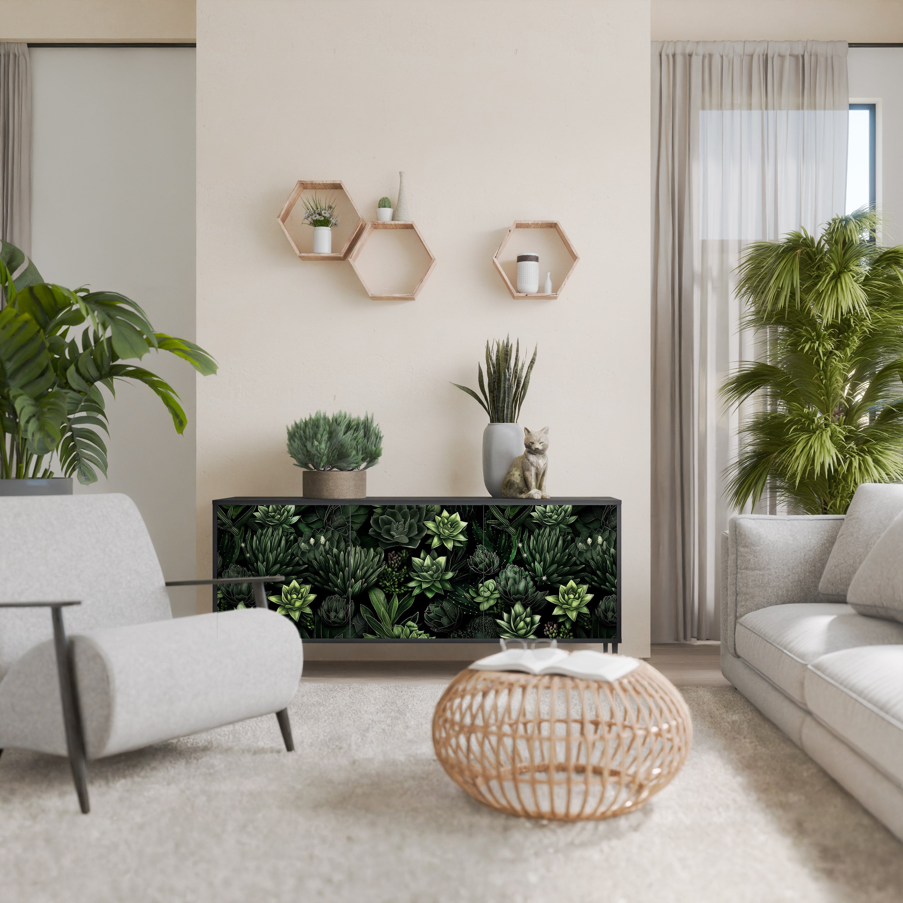 Μπουφές SUCCULENT JUNGLE με 3 πόρτες σε μαύρο φινίρισμα