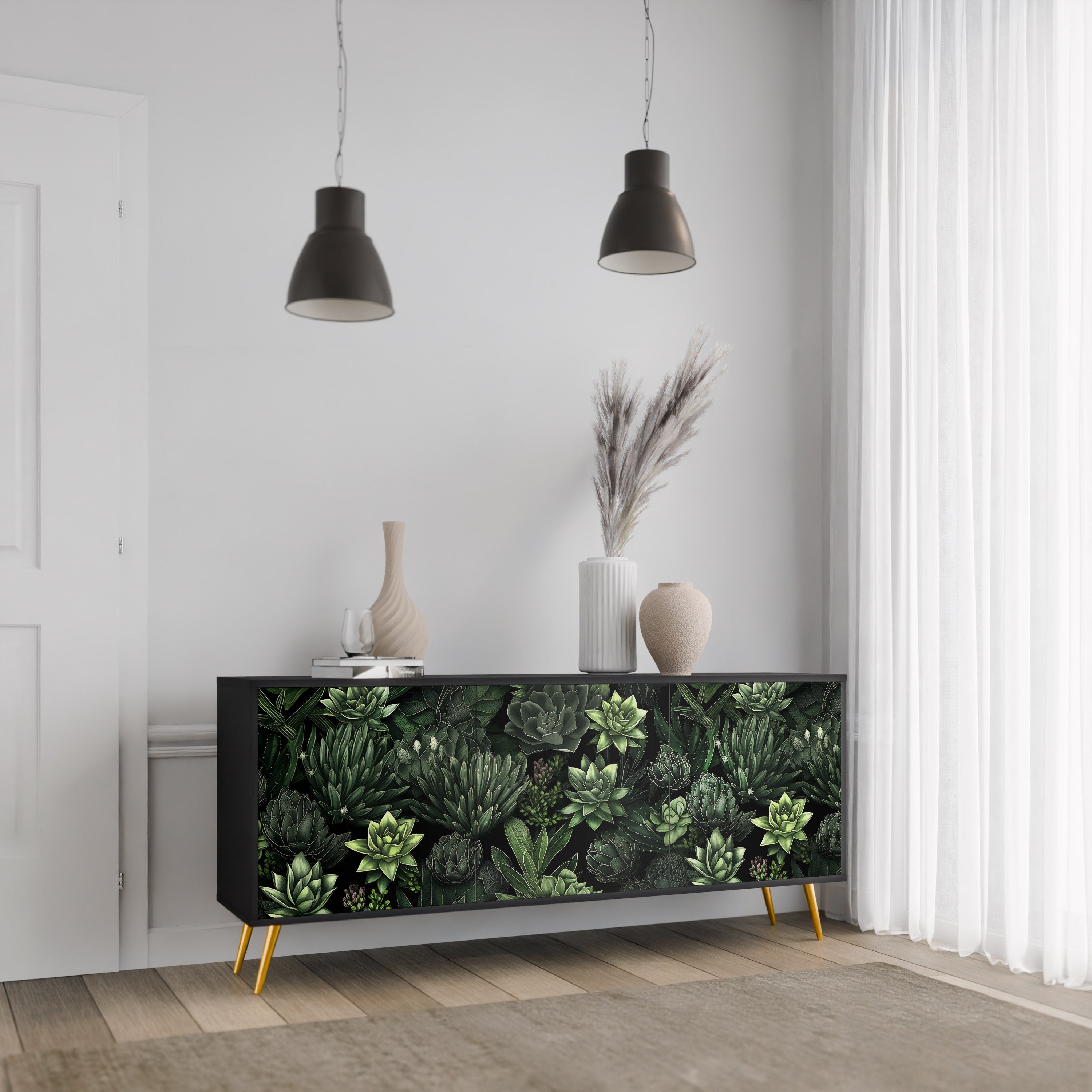 Μπουφές SUCCULENT JUNGLE με 3 πόρτες σε μαύρο φινίρισμα
