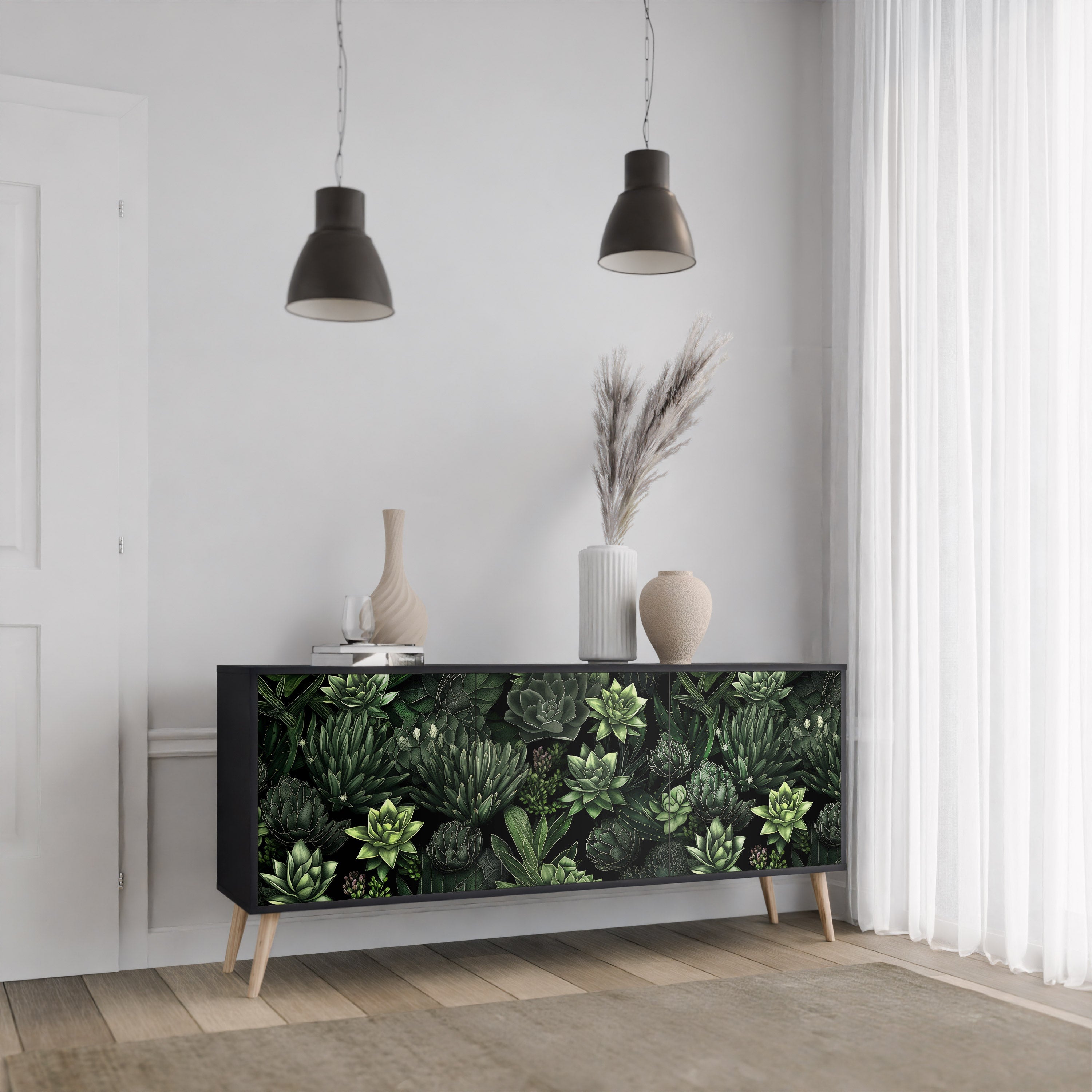 Μπουφές SUCCULENT JUNGLE με 3 πόρτες σε μαύρο φινίρισμα