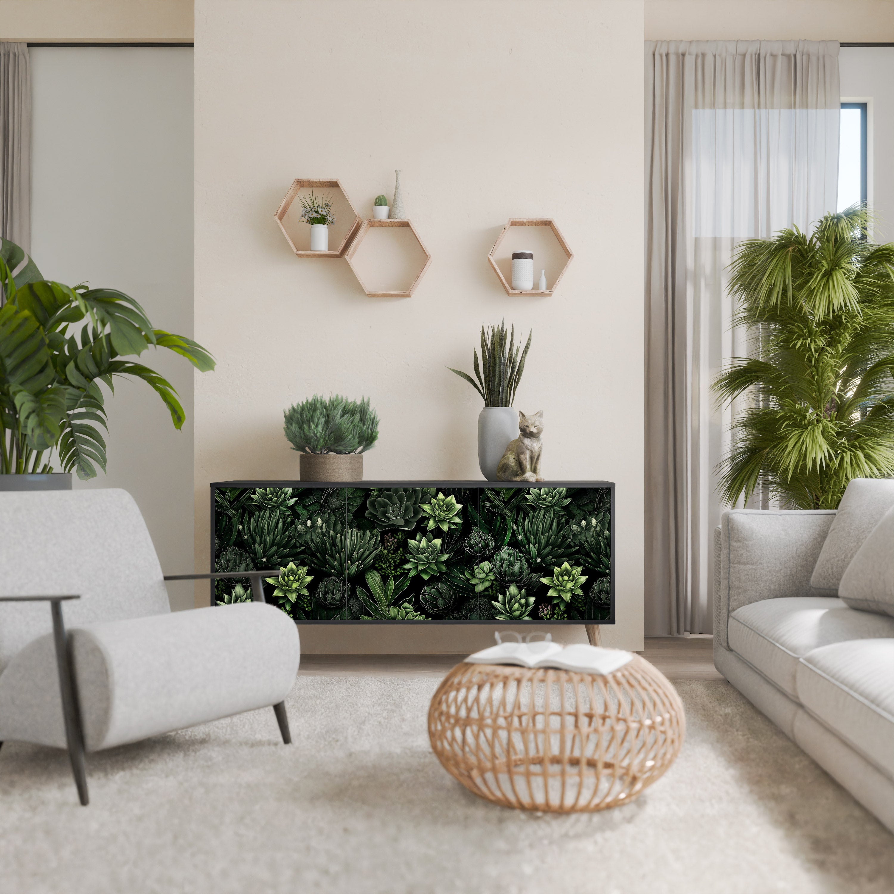 Μπουφές SUCCULENT JUNGLE με 3 πόρτες σε μαύρο φινίρισμα