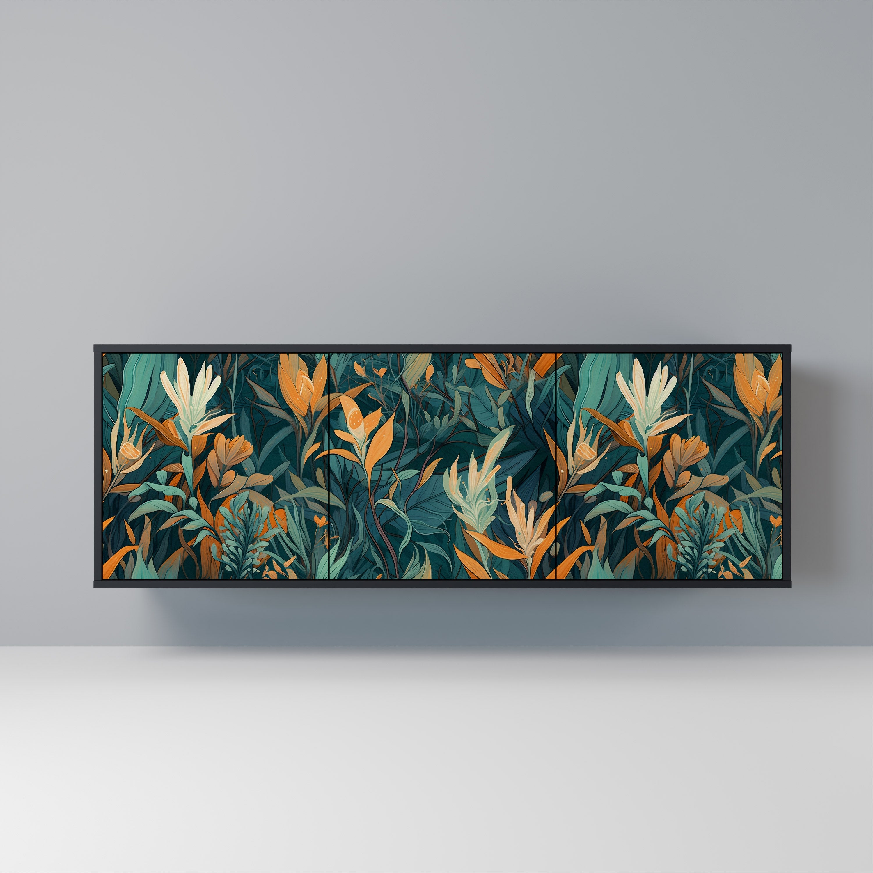 Μπουφές FLORAL SERENITY με 3 πόρτες σε μαύρο φινίρισμα