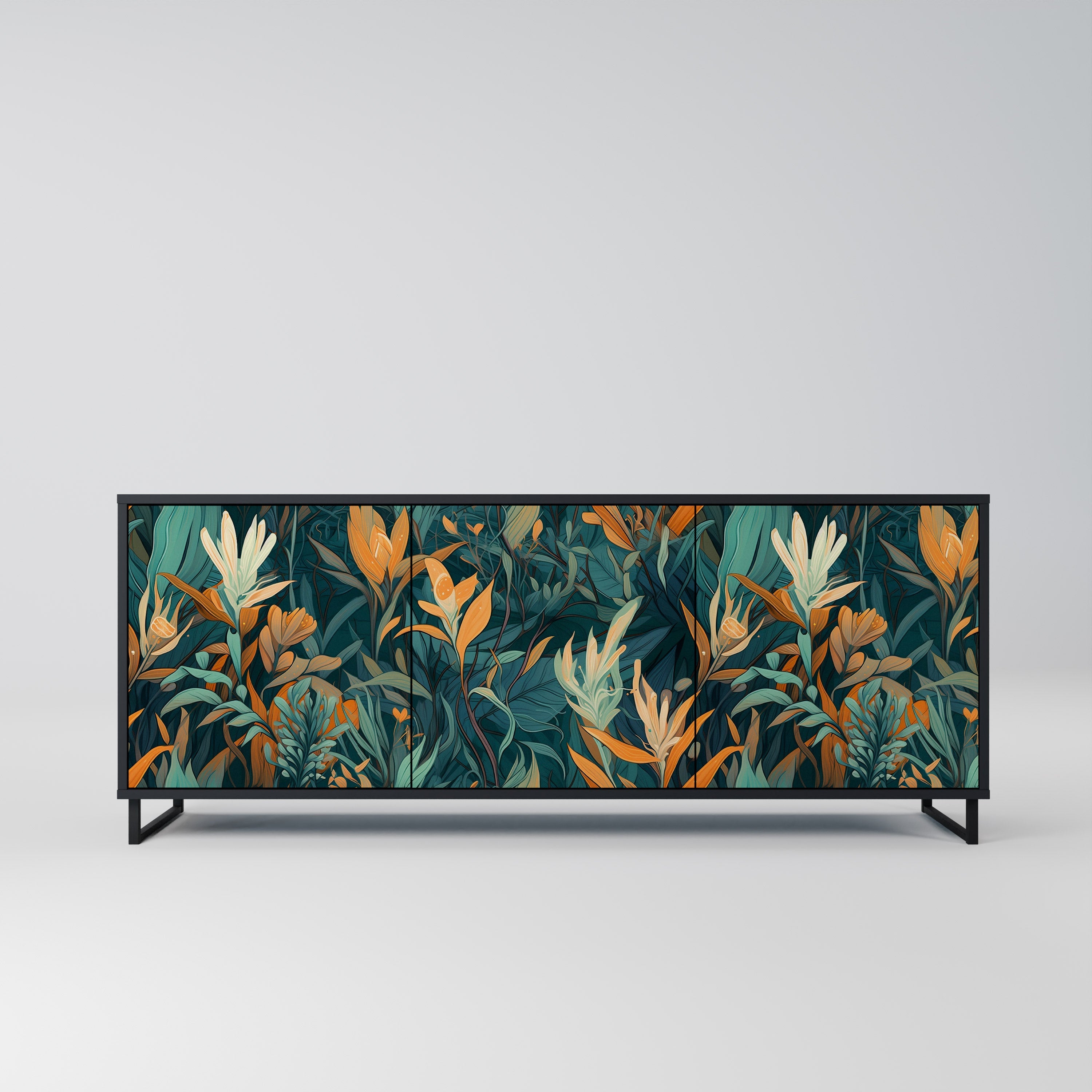 Μπουφές FLORAL SERENITY με 3 πόρτες σε μαύρο φινίρισμα