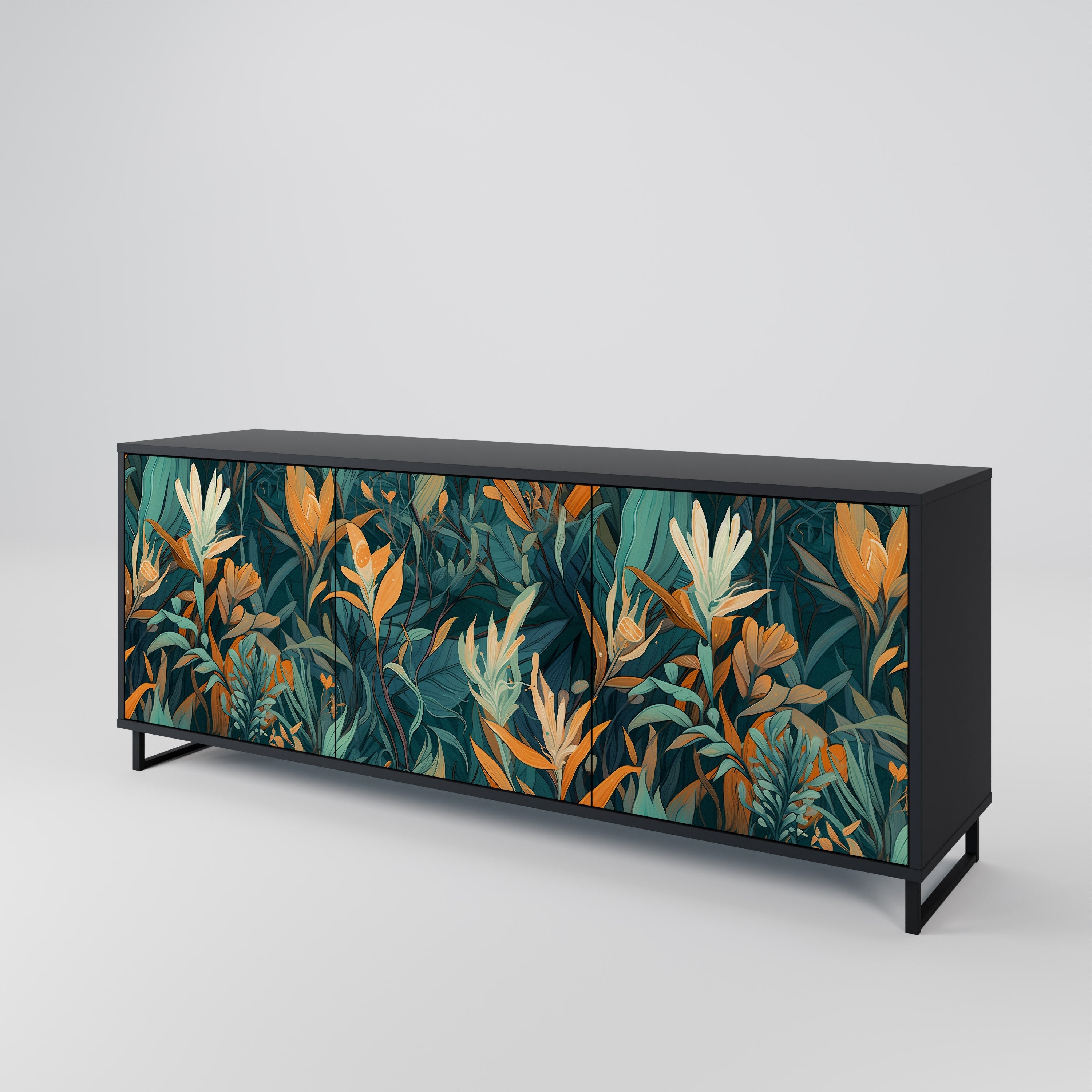 Μπουφές FLORAL SERENITY με 3 πόρτες σε μαύρο φινίρισμα