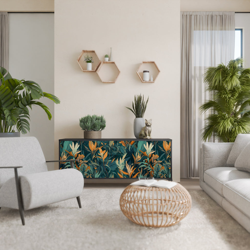 Μπουφές FLORAL SERENITY με 3 πόρτες σε μαύρο φινίρισμα
