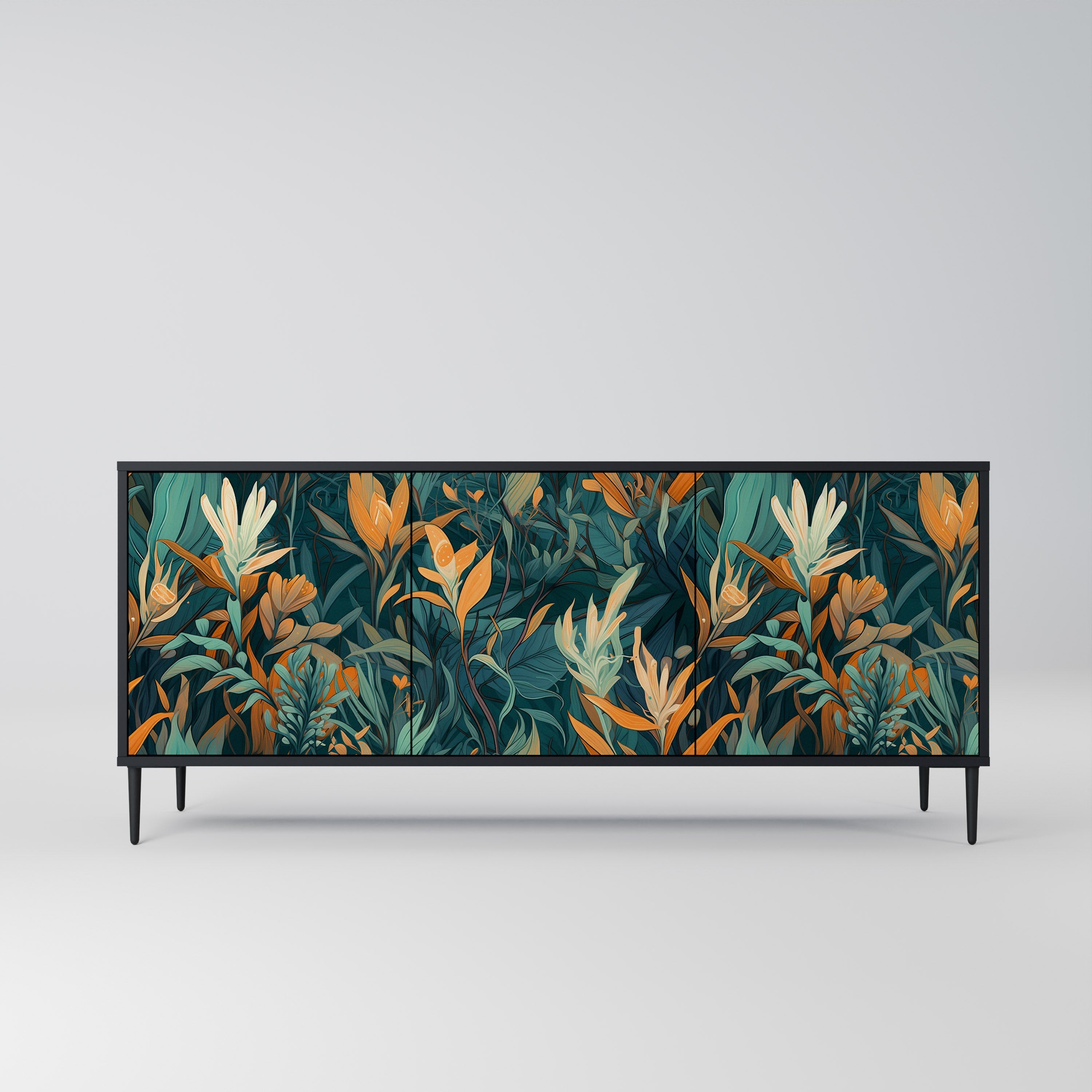 Μπουφές FLORAL SERENITY με 3 πόρτες σε μαύρο φινίρισμα