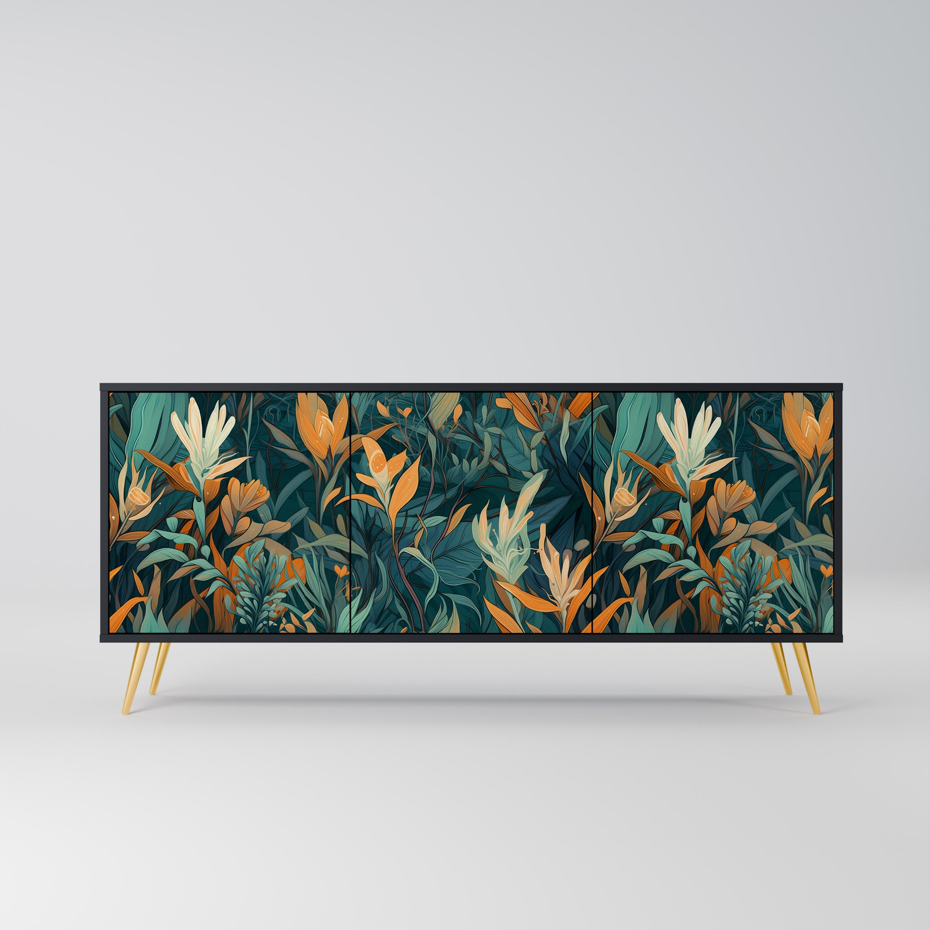 Μπουφές FLORAL SERENITY με 3 πόρτες σε μαύρο φινίρισμα