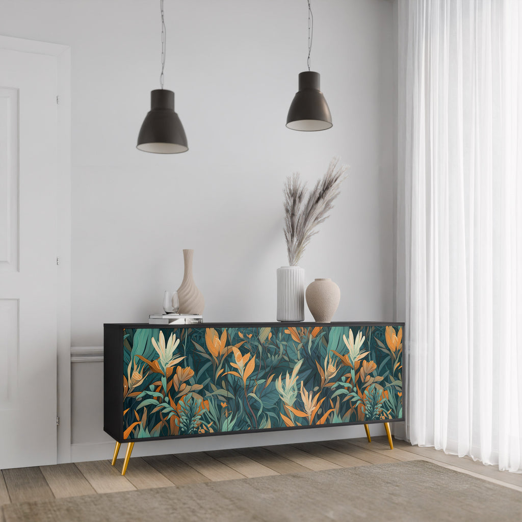 Μπουφές FLORAL SERENITY με 3 πόρτες σε μαύρο φινίρισμα