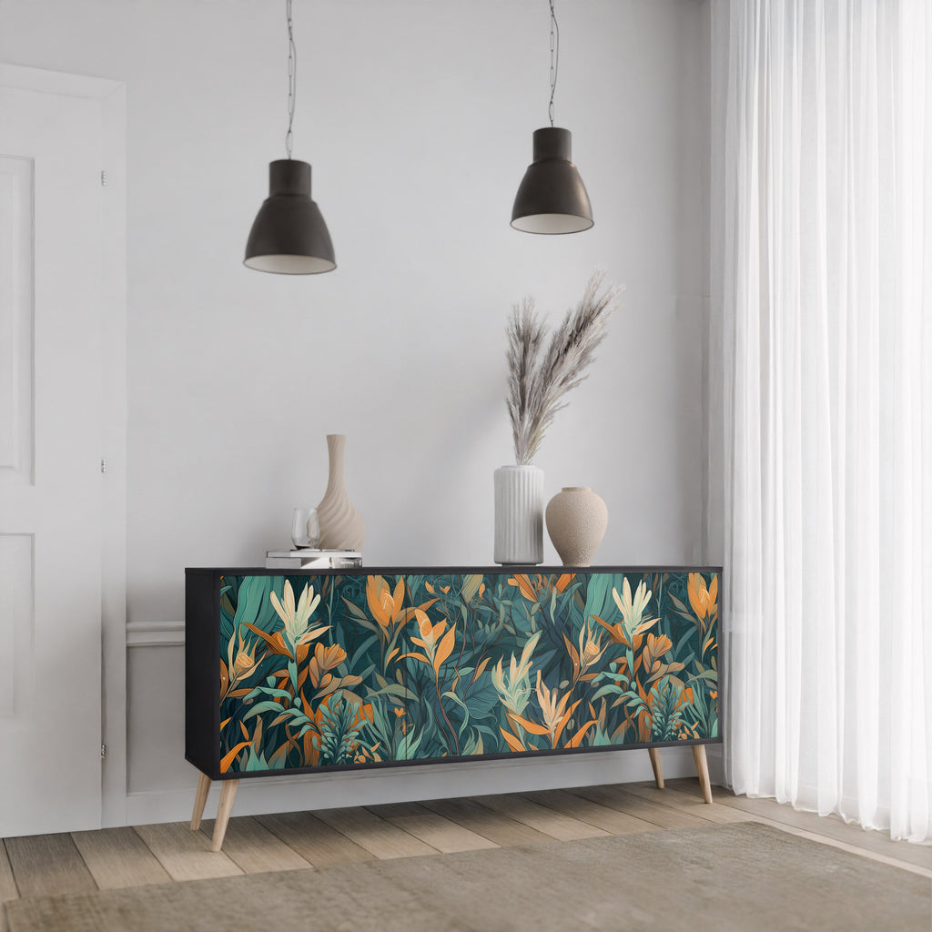Μπουφές FLORAL SERENITY με 3 πόρτες σε μαύρο φινίρισμα