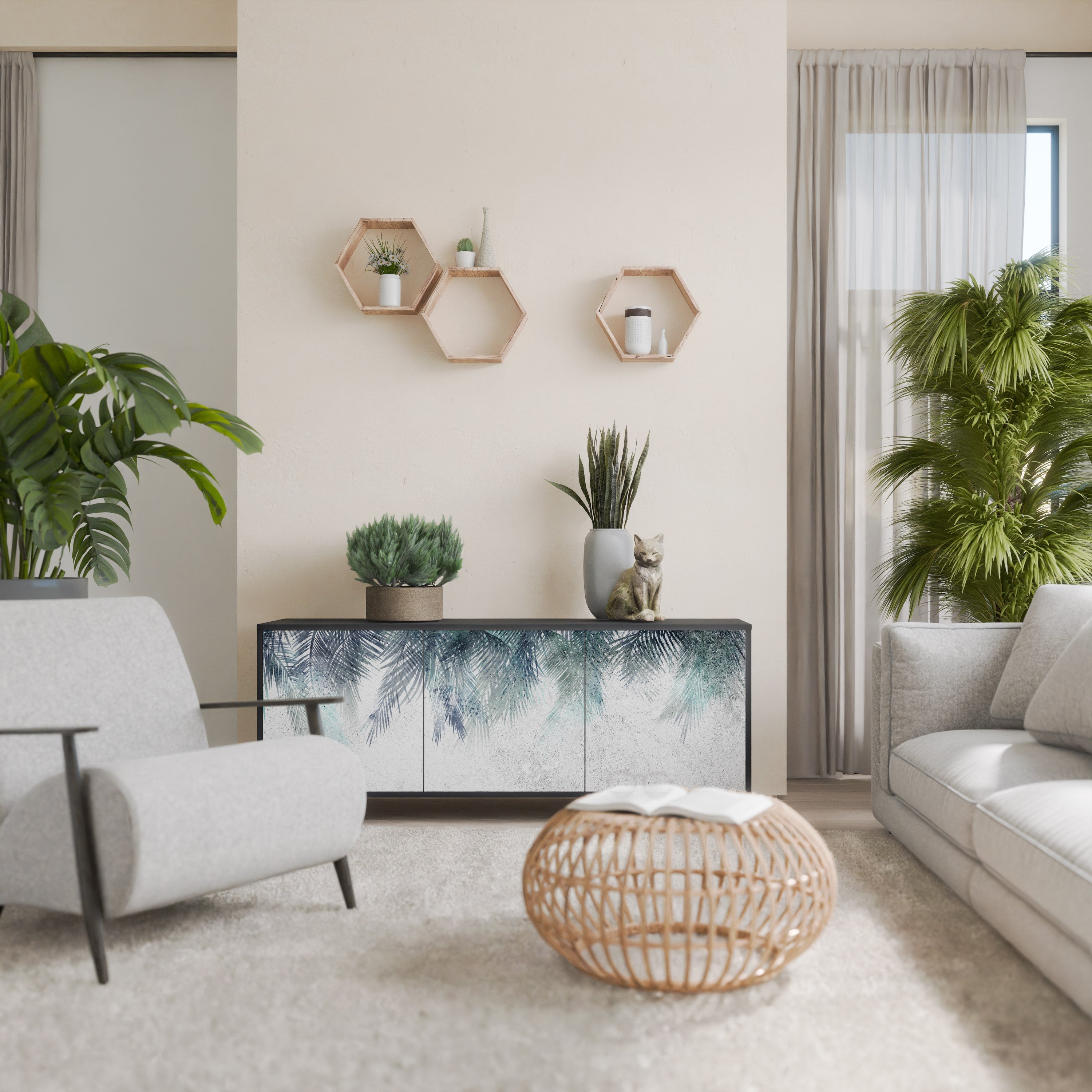 Μπουφές PALM VEIL 3θυρο σε μαύρο φινίρισμα