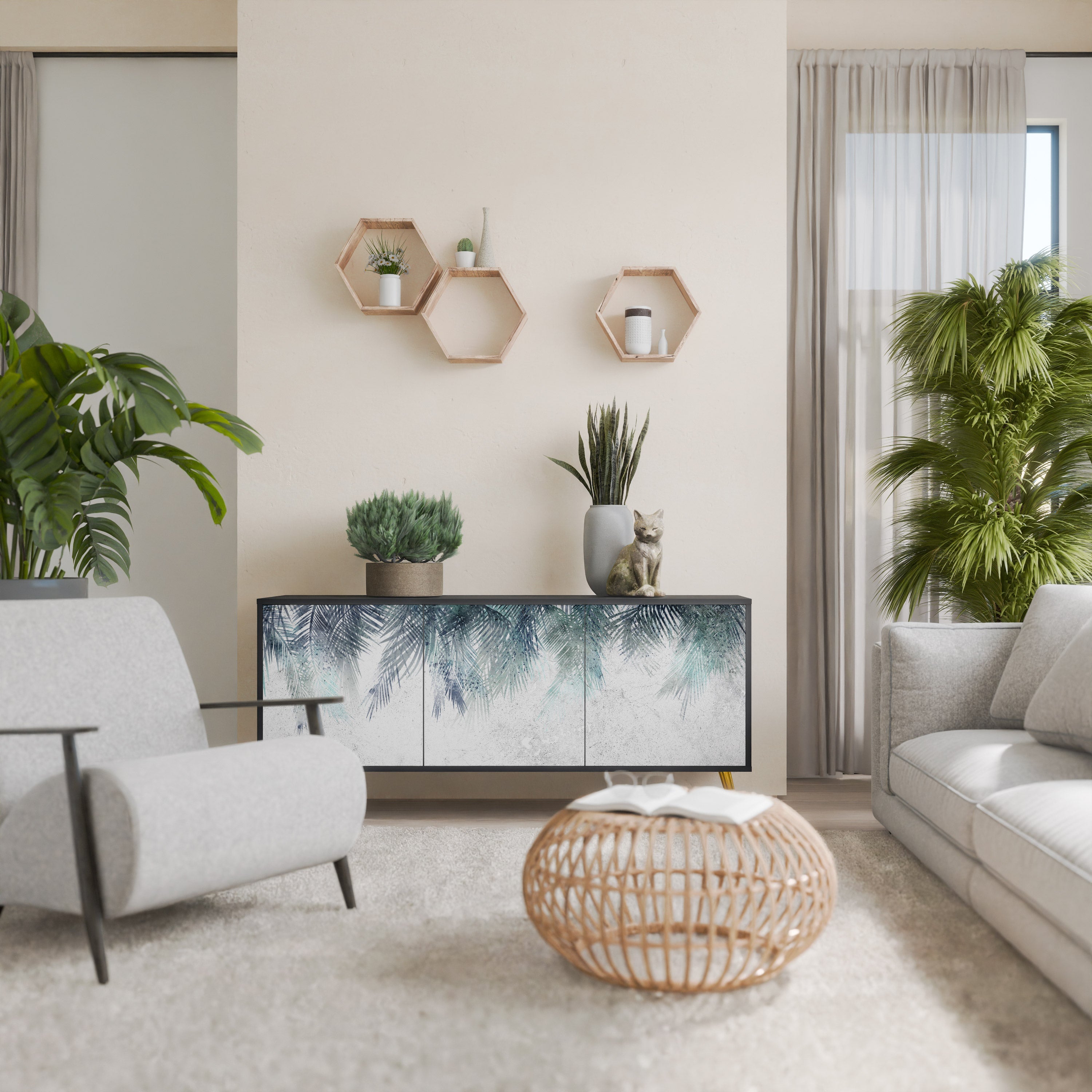 Μπουφές PALM VEIL 3θυρο σε μαύρο φινίρισμα