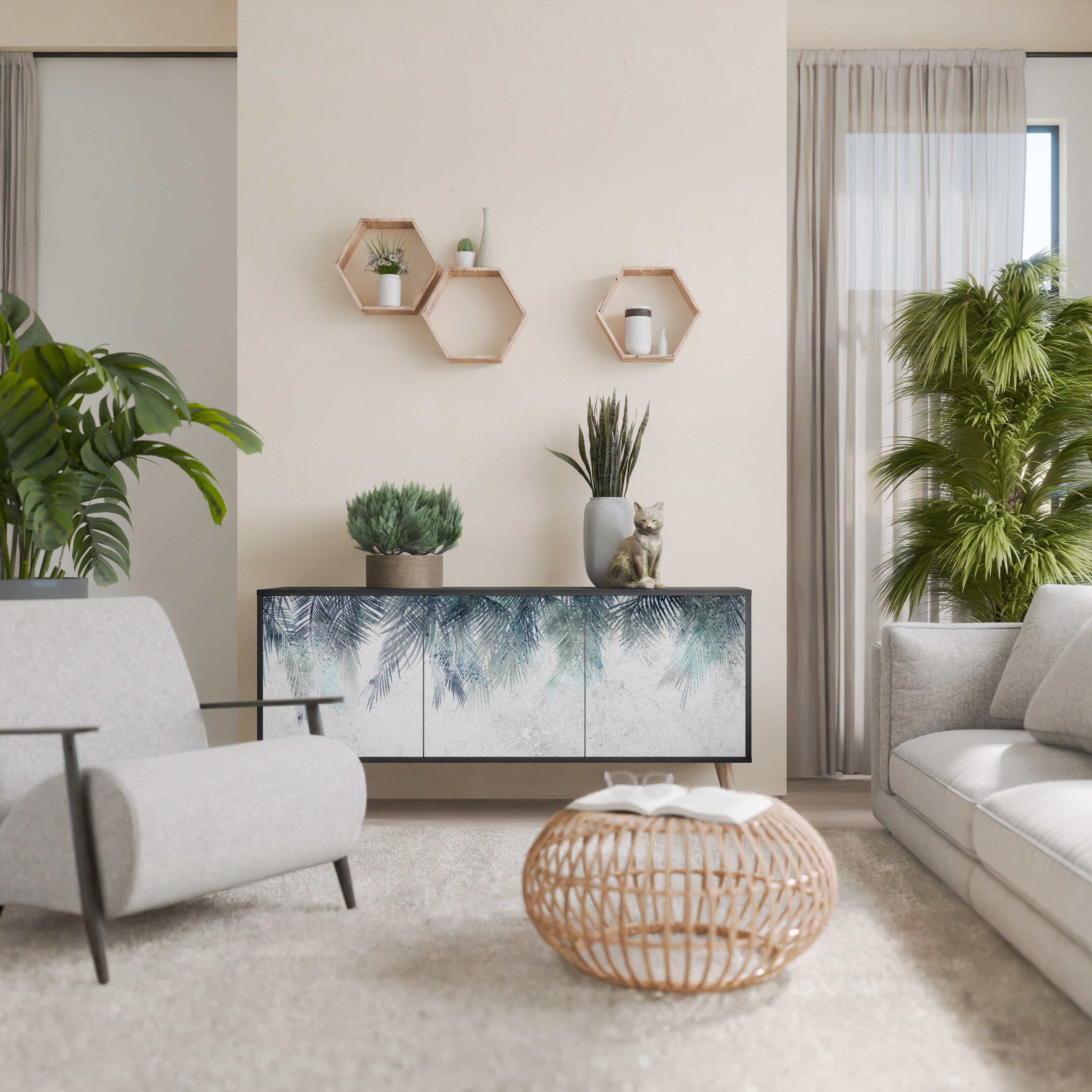 Μπουφές PALM VEIL 3θυρο σε μαύρο φινίρισμα