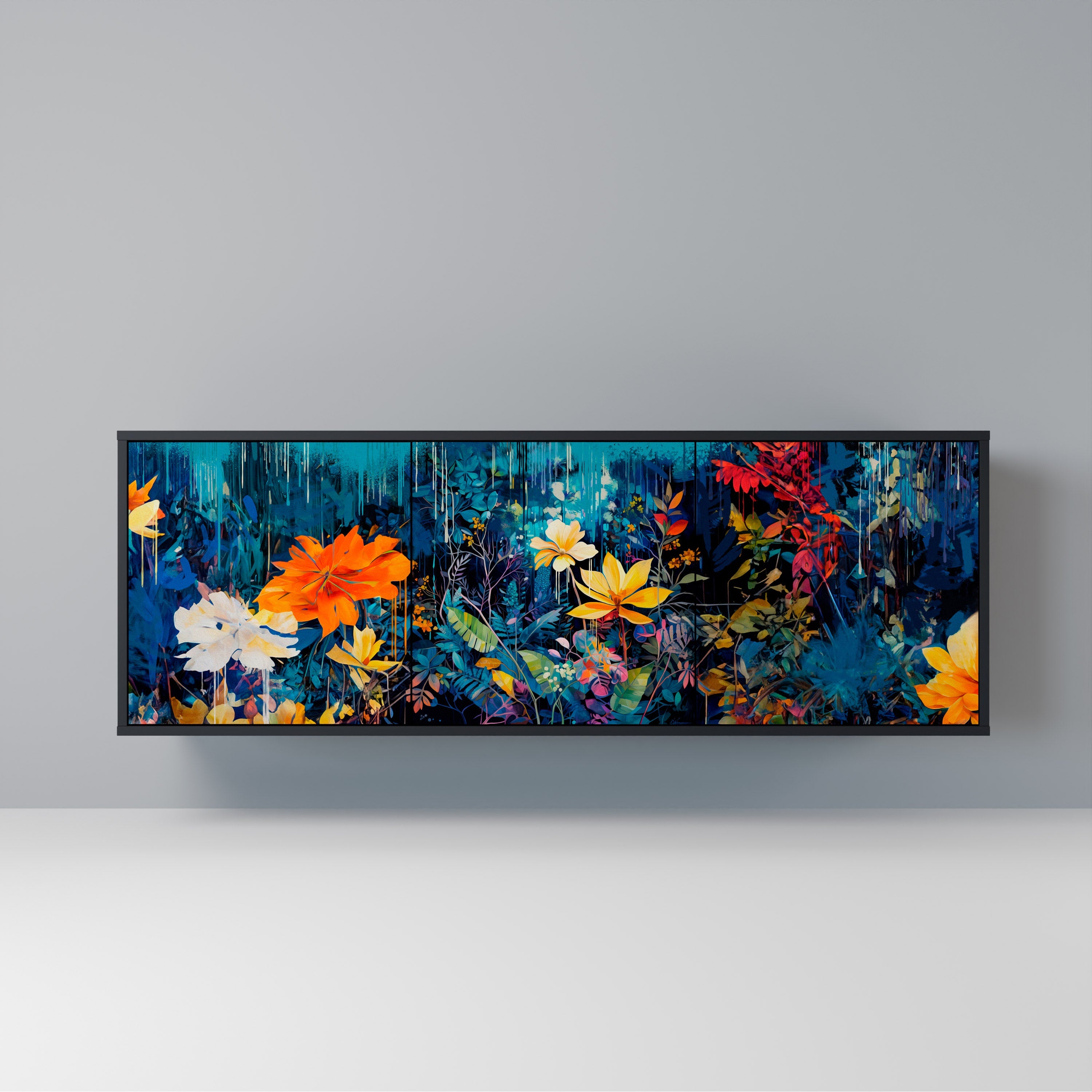Μπουφές MIDNIGHT BLOSSOM με 3 πόρτες σε μαύρο φινίρισμα