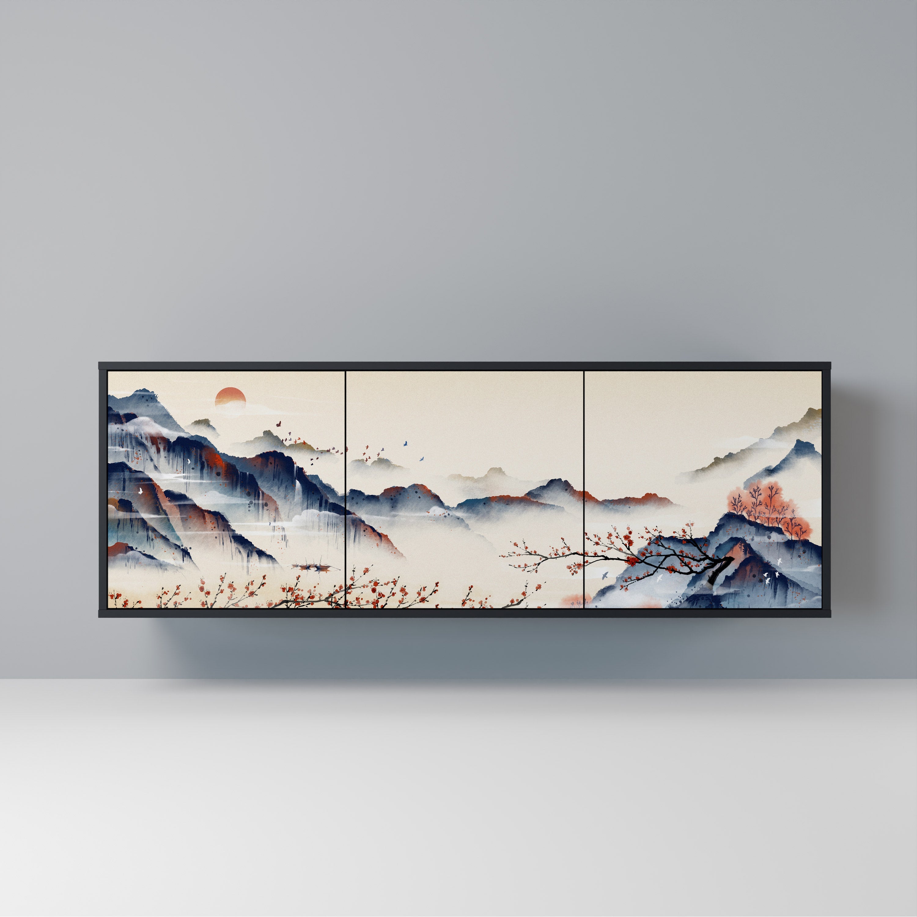 Μπουφές JAPANESE LANDSCAPE με 3 πόρτες σε μαύρο φινίρισμα