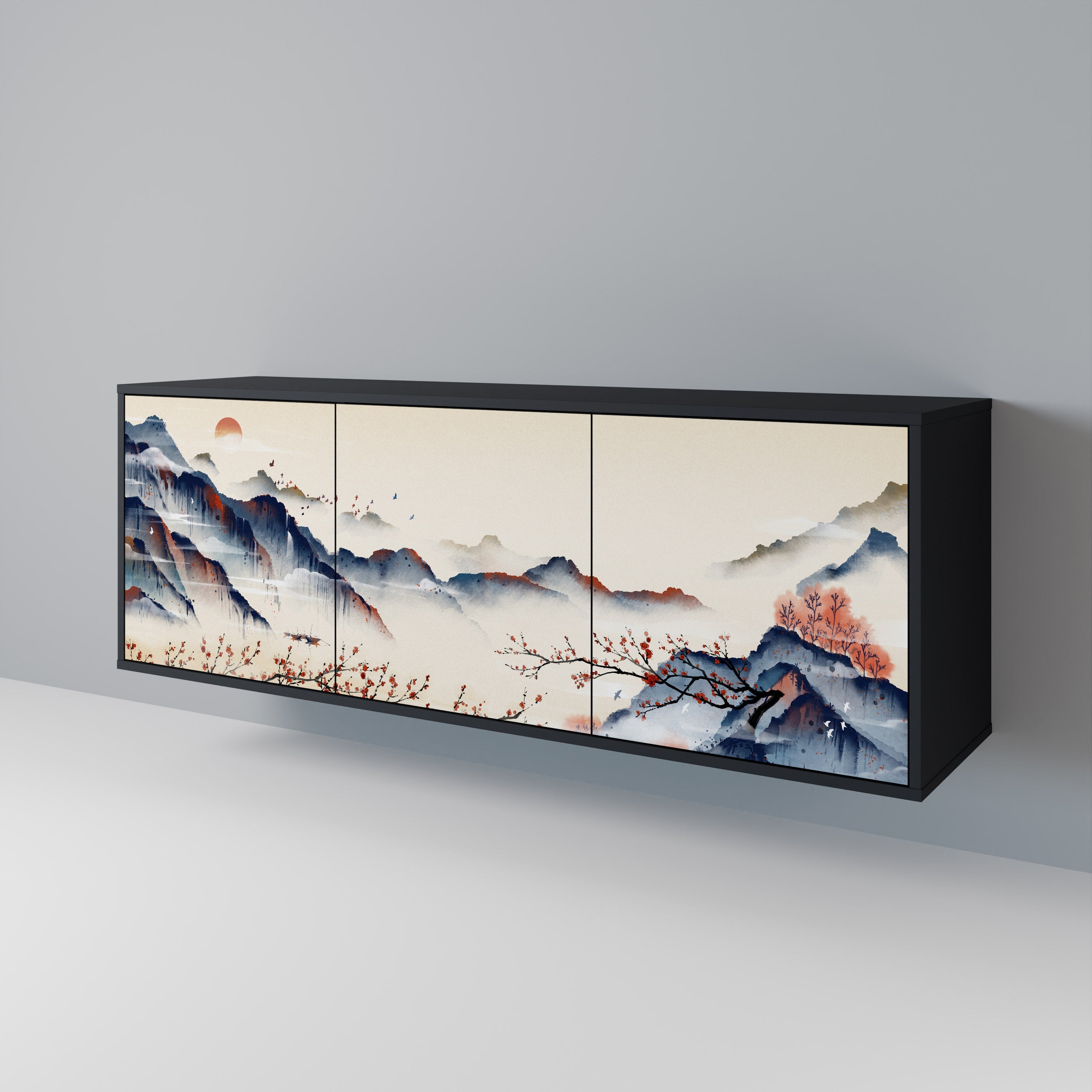 Μπουφές JAPANESE LANDSCAPE με 3 πόρτες σε μαύρο φινίρισμα