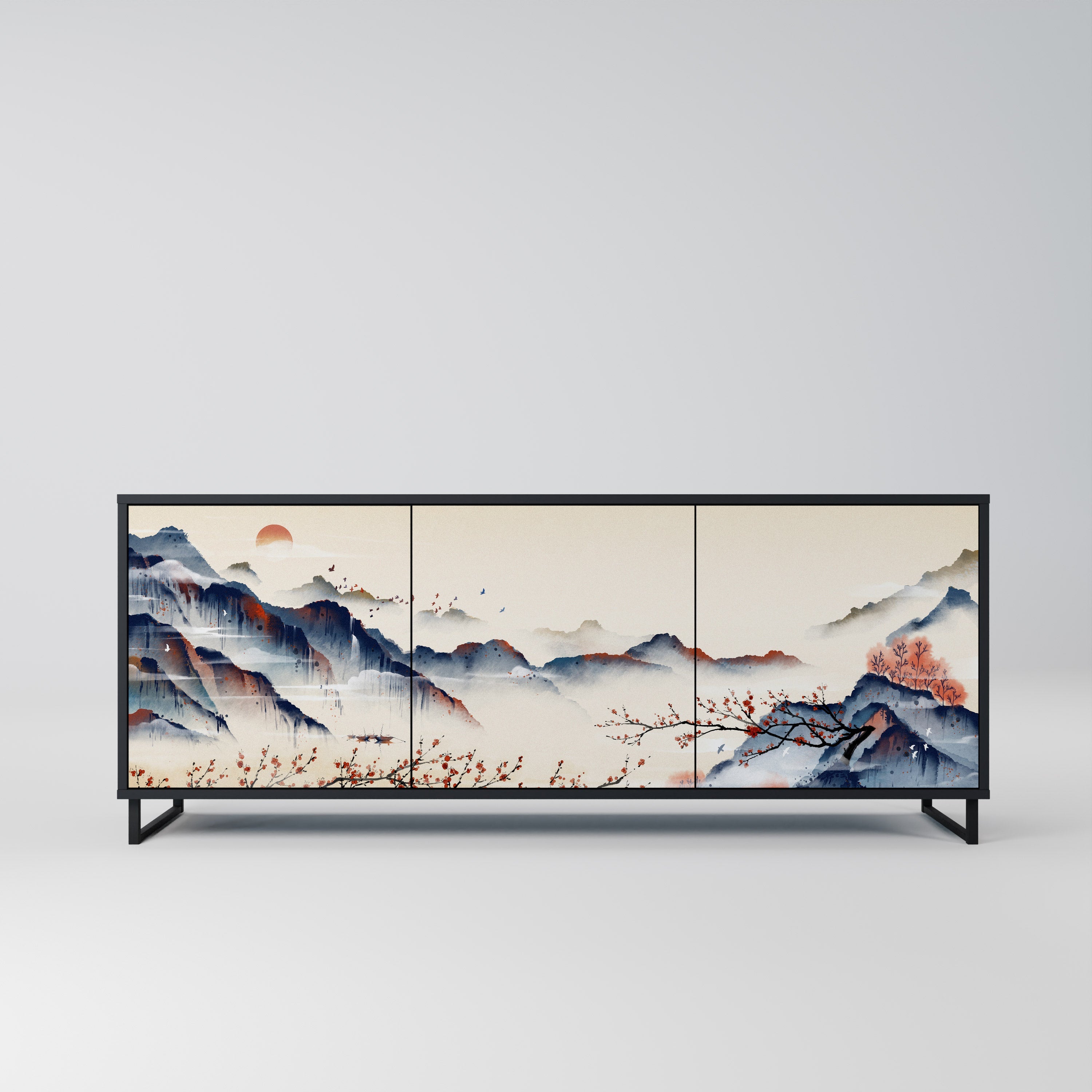 Μπουφές JAPANESE LANDSCAPE με 3 πόρτες σε μαύρο φινίρισμα