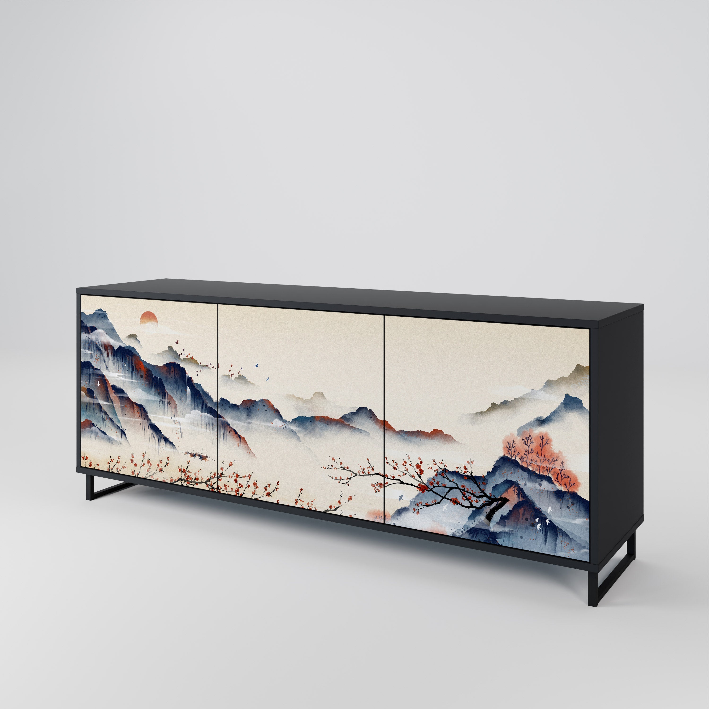 Μπουφές JAPANESE LANDSCAPE με 3 πόρτες σε μαύρο φινίρισμα