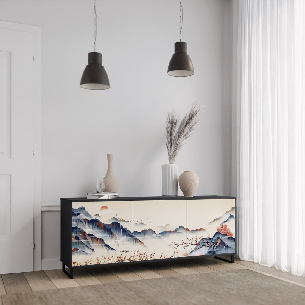 Μπουφές JAPANESE LANDSCAPE με 3 πόρτες σε μαύρο φινίρισμα