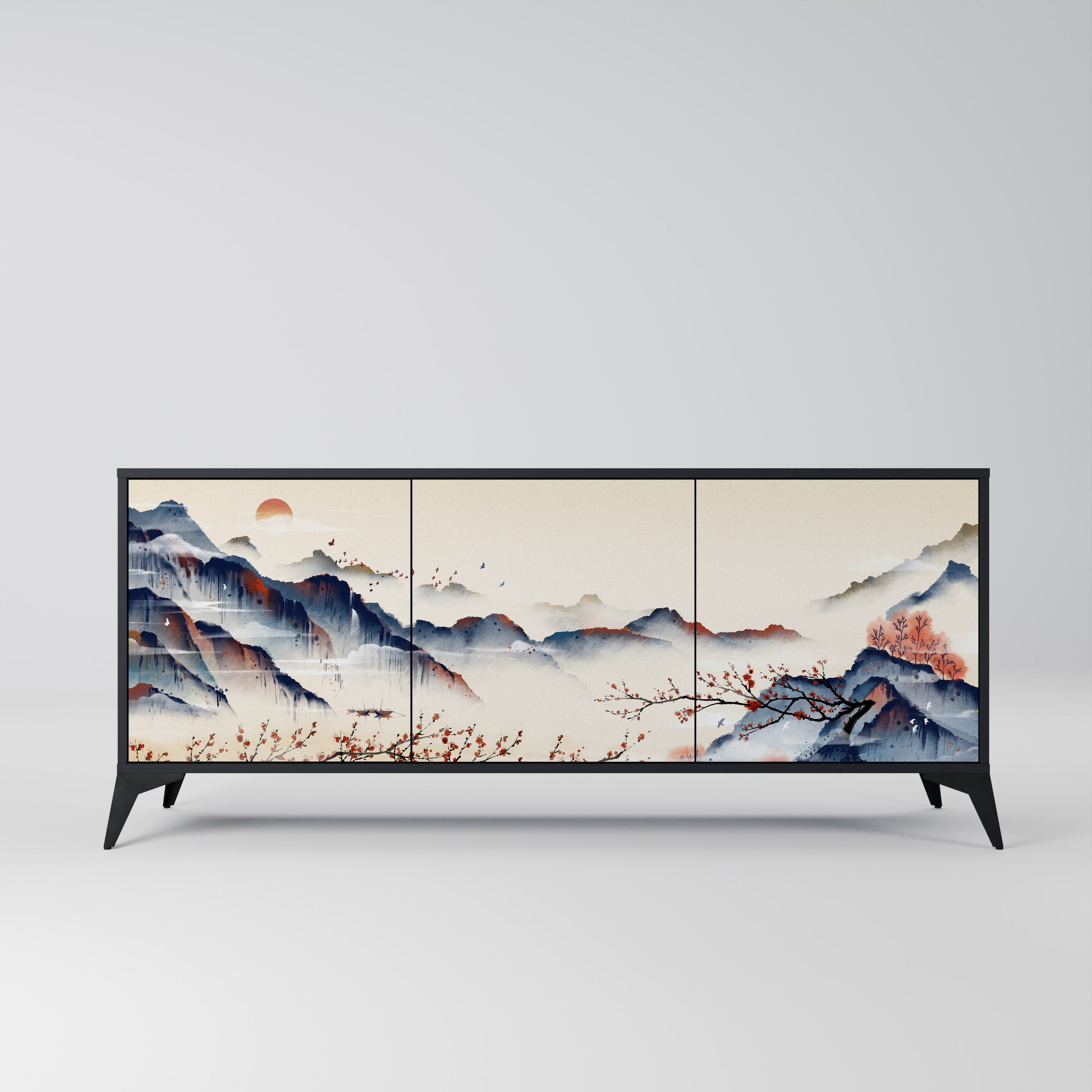 Μπουφές JAPANESE LANDSCAPE με 3 πόρτες σε μαύρο φινίρισμα