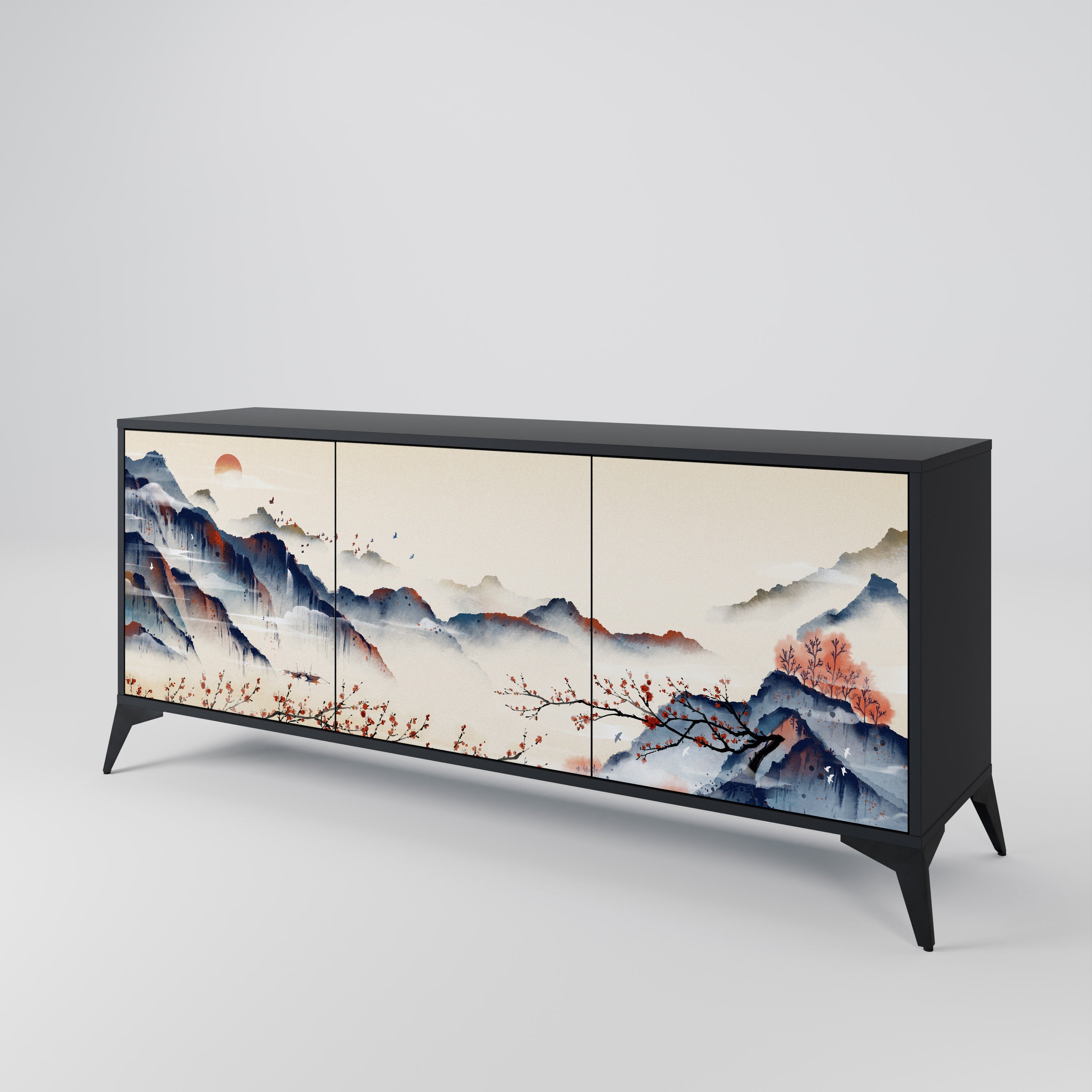 Μπουφές JAPANESE LANDSCAPE με 3 πόρτες σε μαύρο φινίρισμα