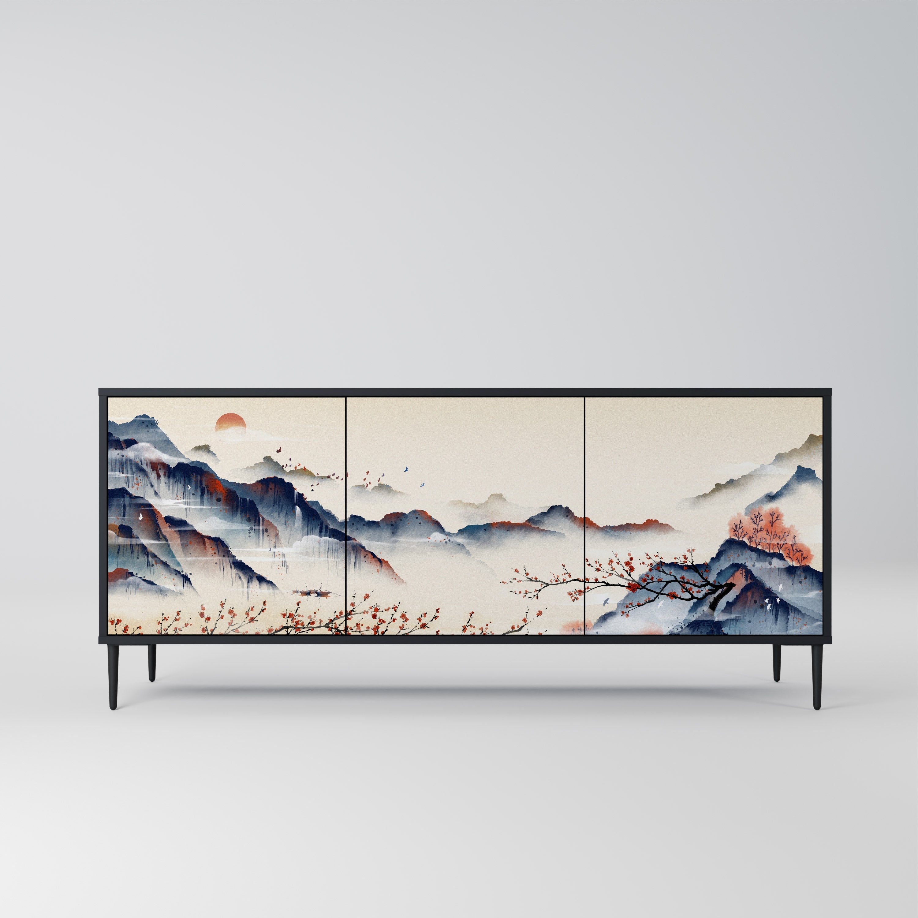 Μπουφές JAPANESE LANDSCAPE με 3 πόρτες σε μαύρο φινίρισμα