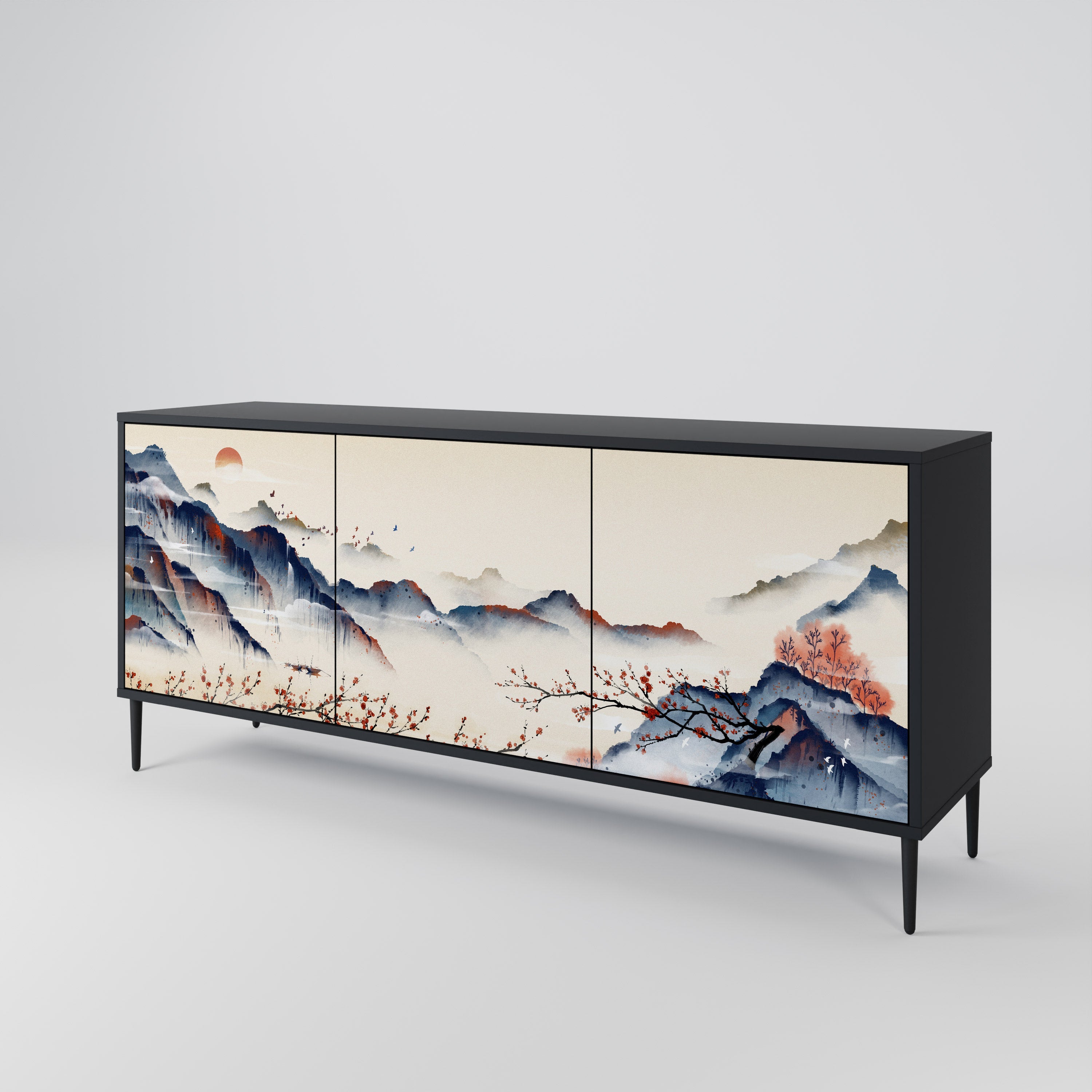 Μπουφές JAPANESE LANDSCAPE με 3 πόρτες σε μαύρο φινίρισμα