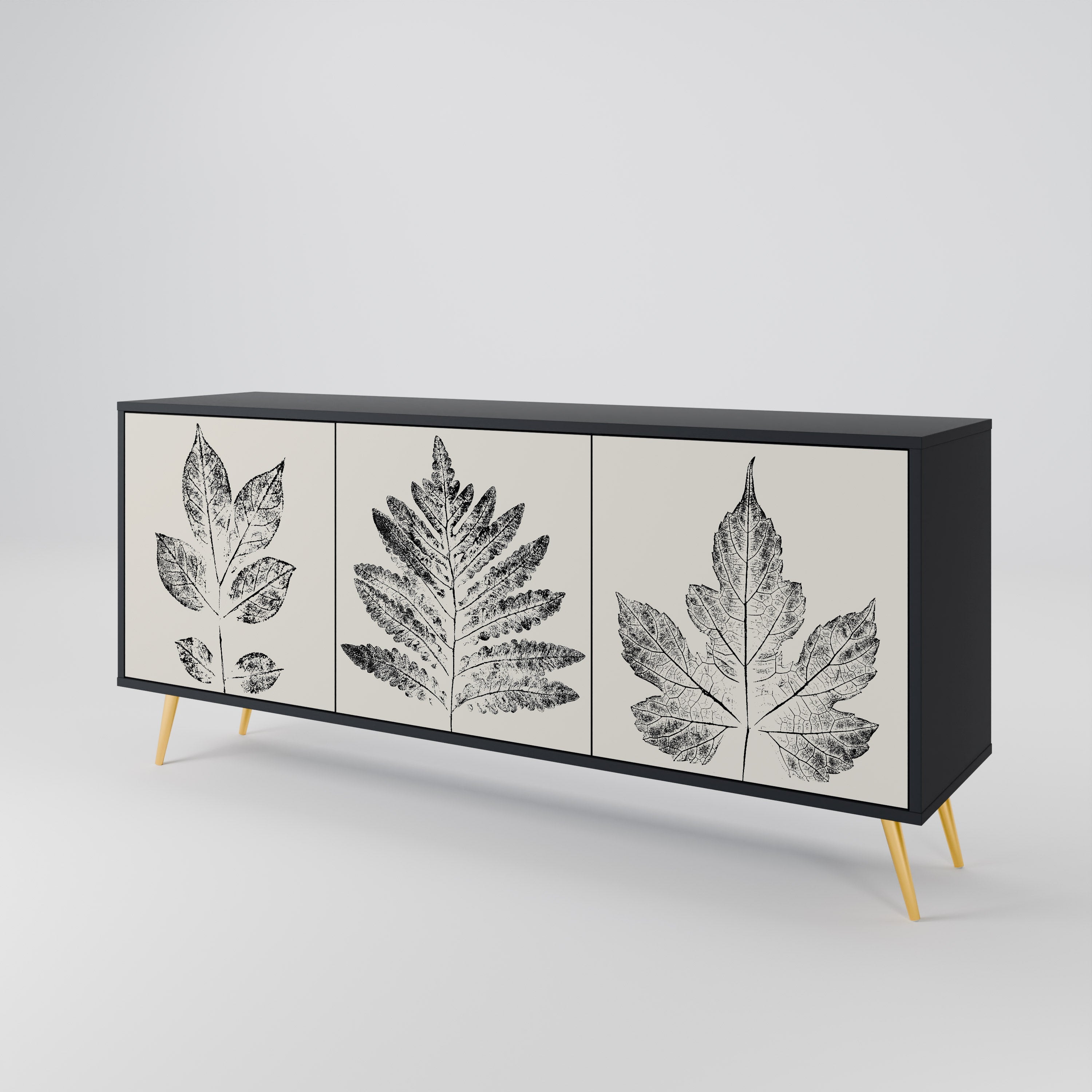 Μπουφές LEAFY STAMPS με 3 πόρτες σε μαύρο φινίρισμα