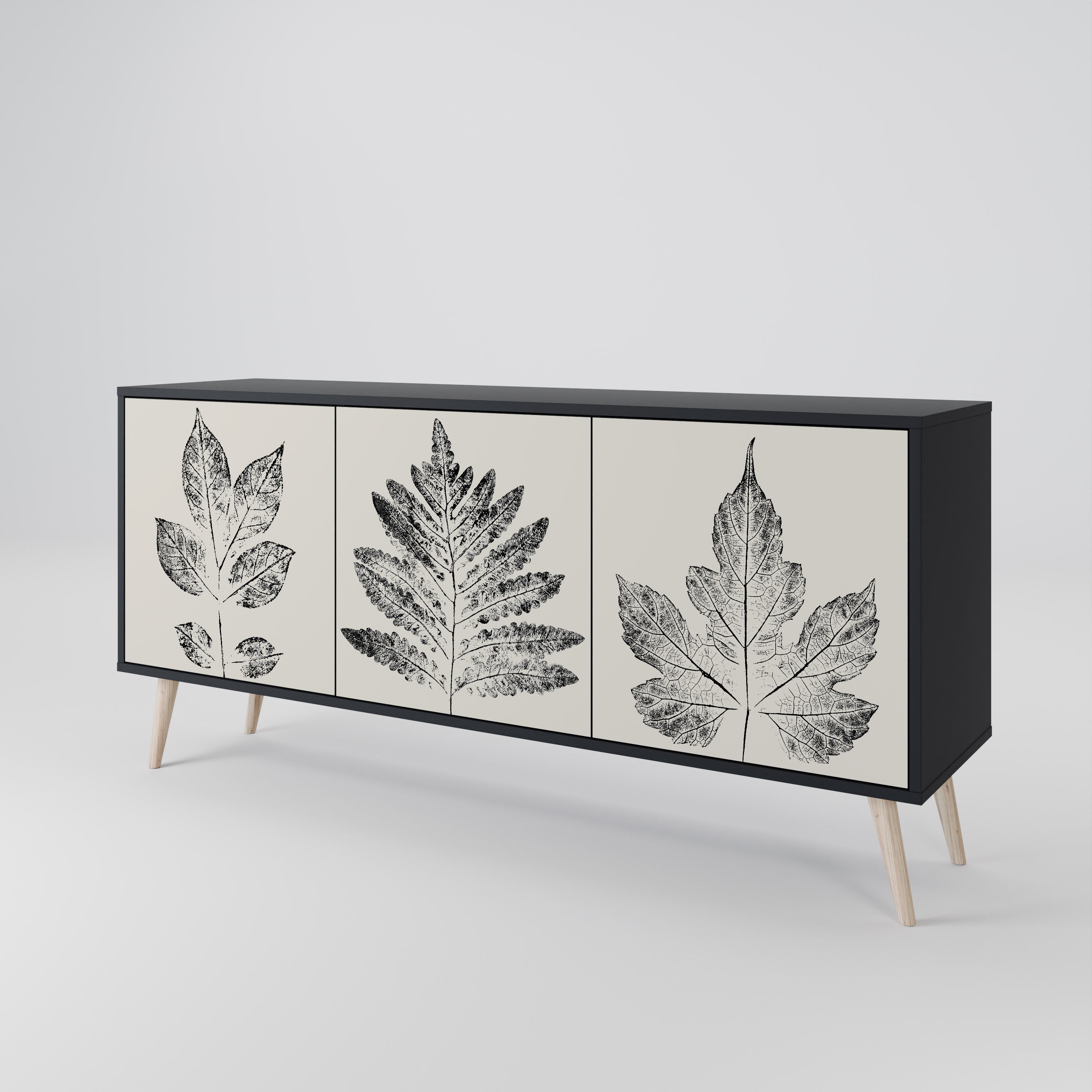 Μπουφές LEAFY STAMPS με 3 πόρτες σε μαύρο φινίρισμα