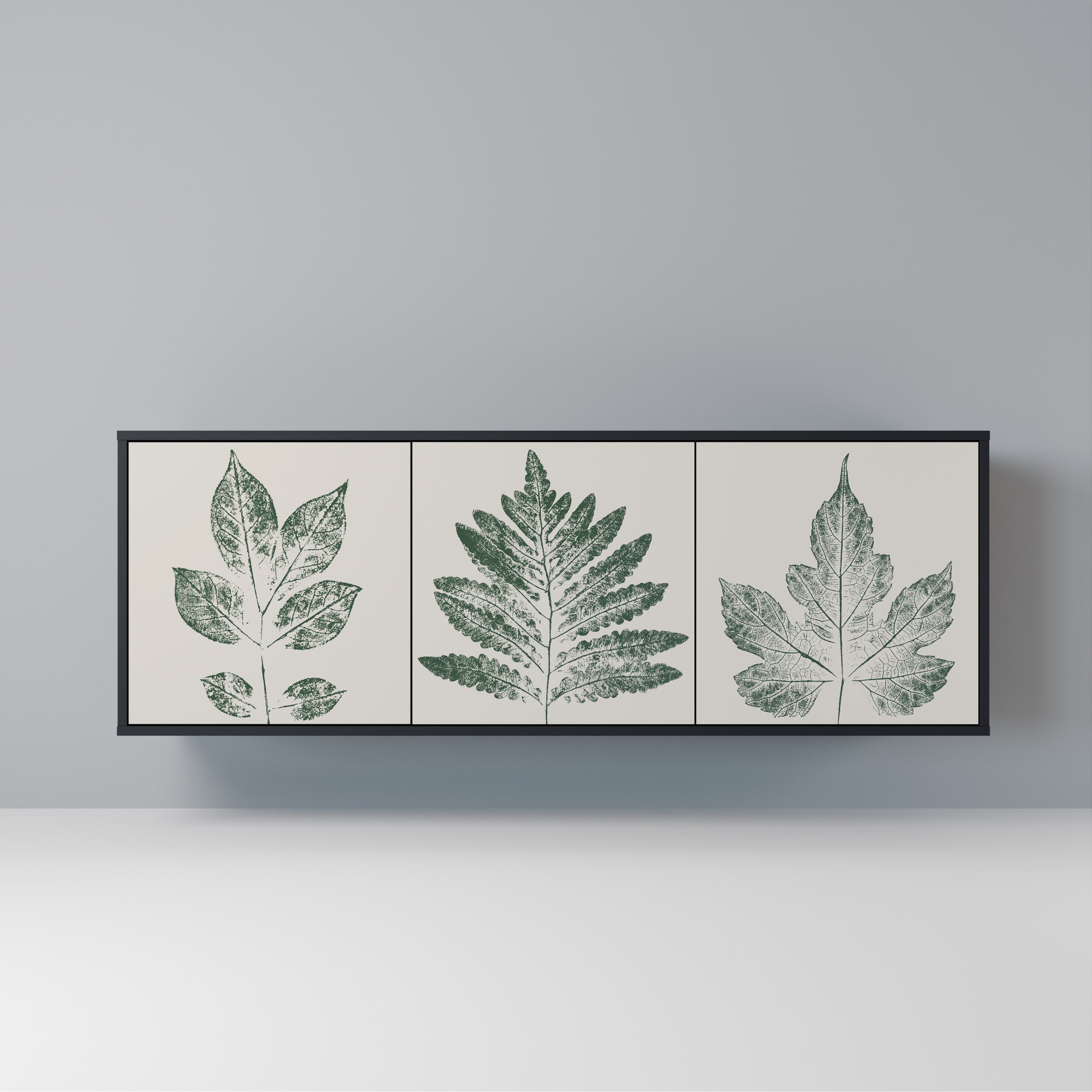 Μπουφές GREEN LEAFY STAMPS με 3 πόρτες σε μαύρο φινίρισμα