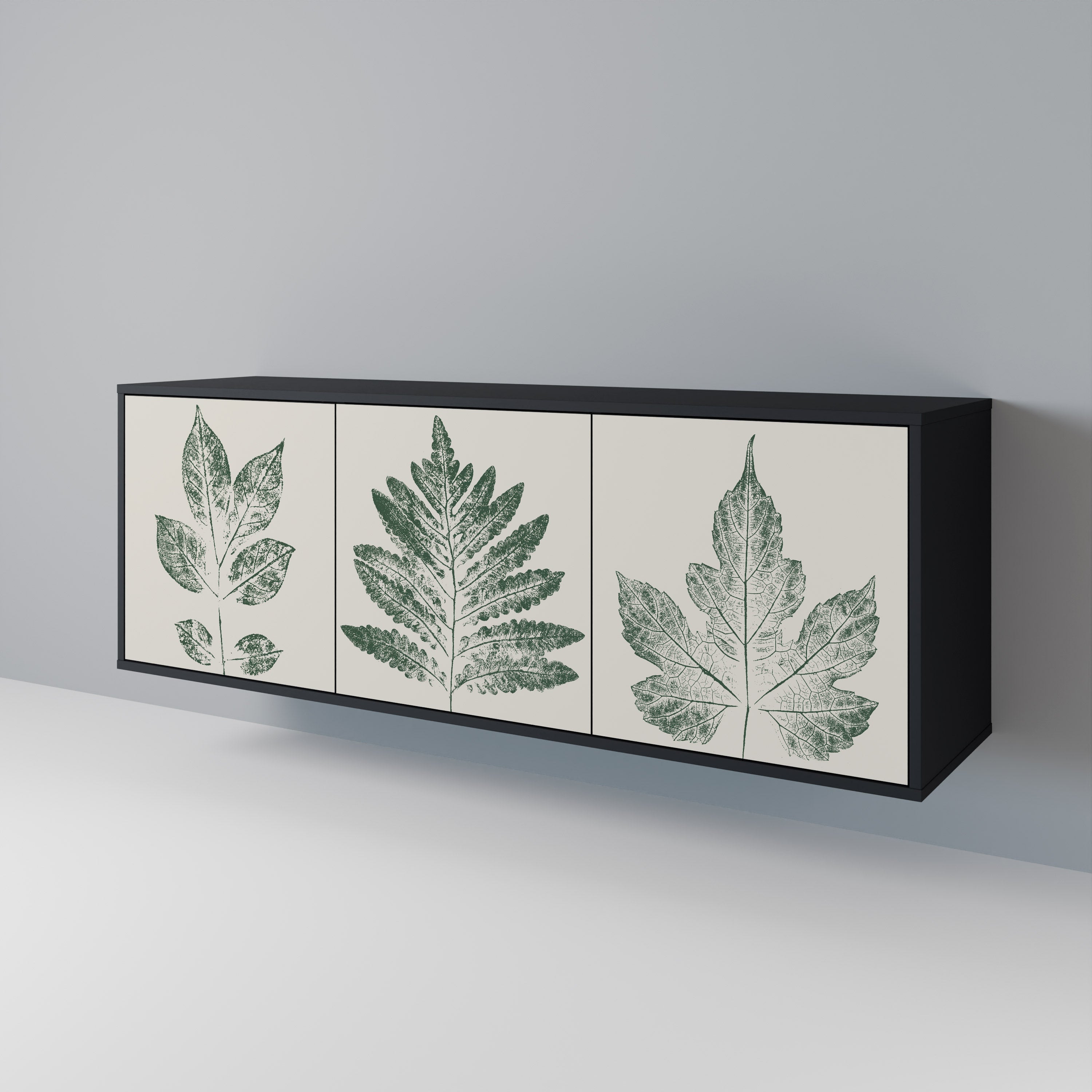 Μπουφές GREEN LEAFY STAMPS με 3 πόρτες σε μαύρο φινίρισμα