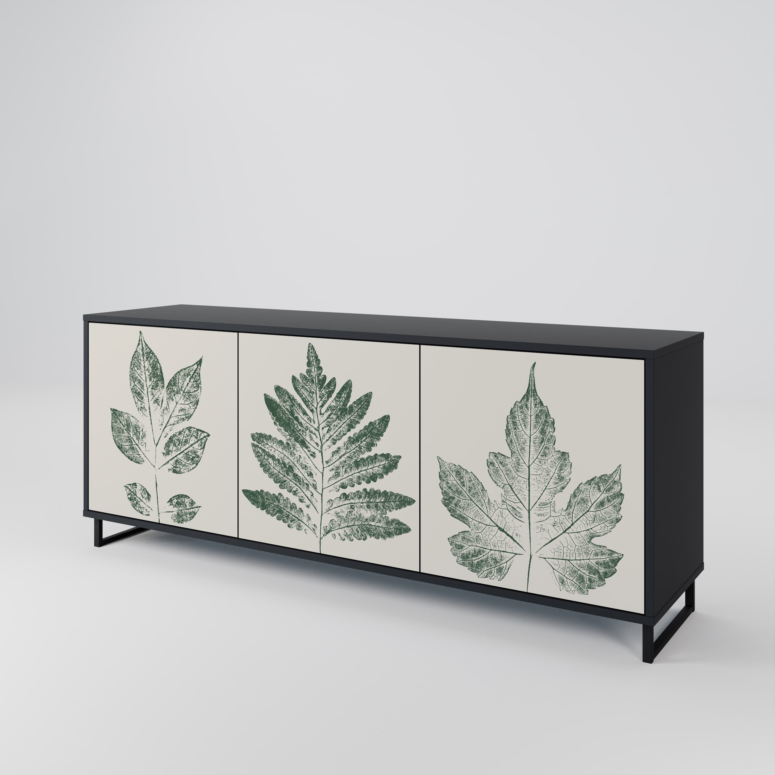 Μπουφές GREEN LEAFY STAMPS με 3 πόρτες σε μαύρο φινίρισμα