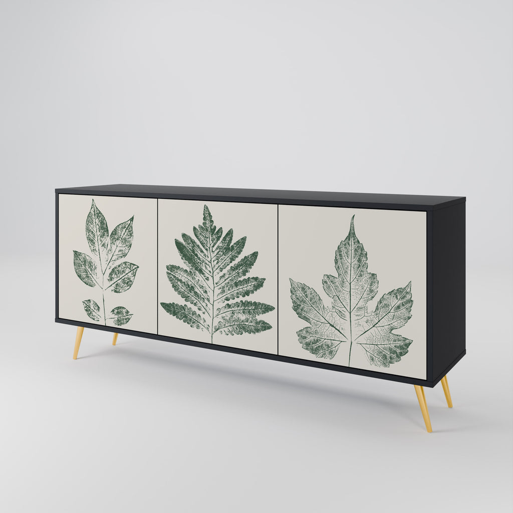Μπουφές GREEN LEAFY STAMPS με 3 πόρτες σε μαύρο φινίρισμα