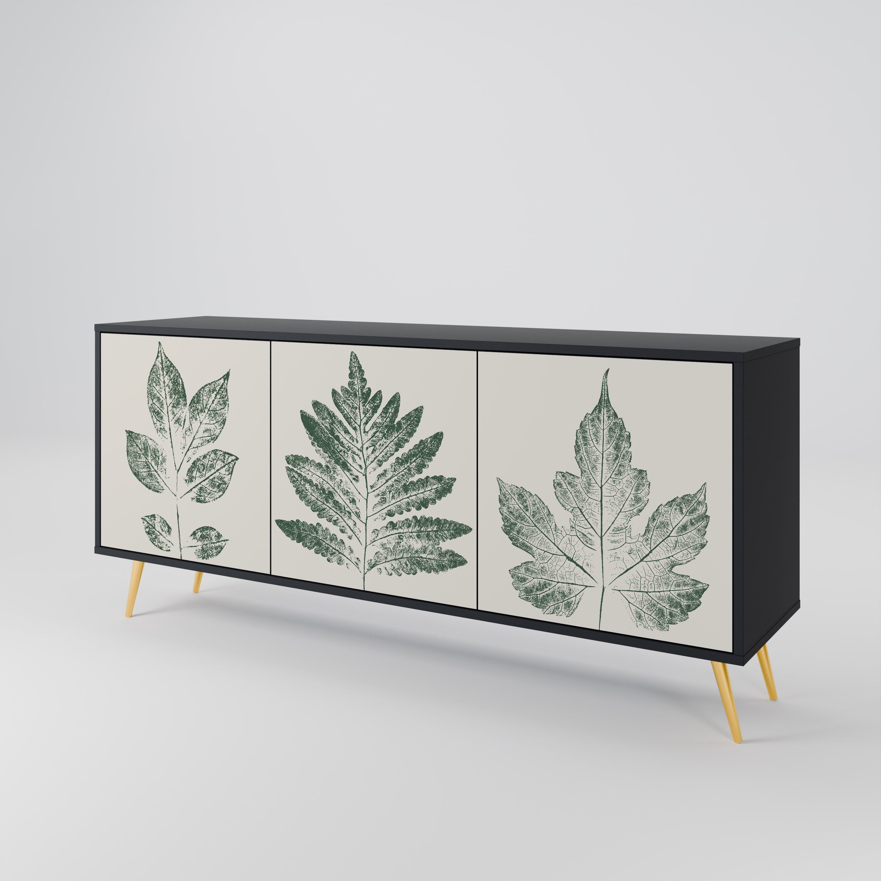 Μπουφές GREEN LEAFY STAMPS με 3 πόρτες σε μαύρο φινίρισμα