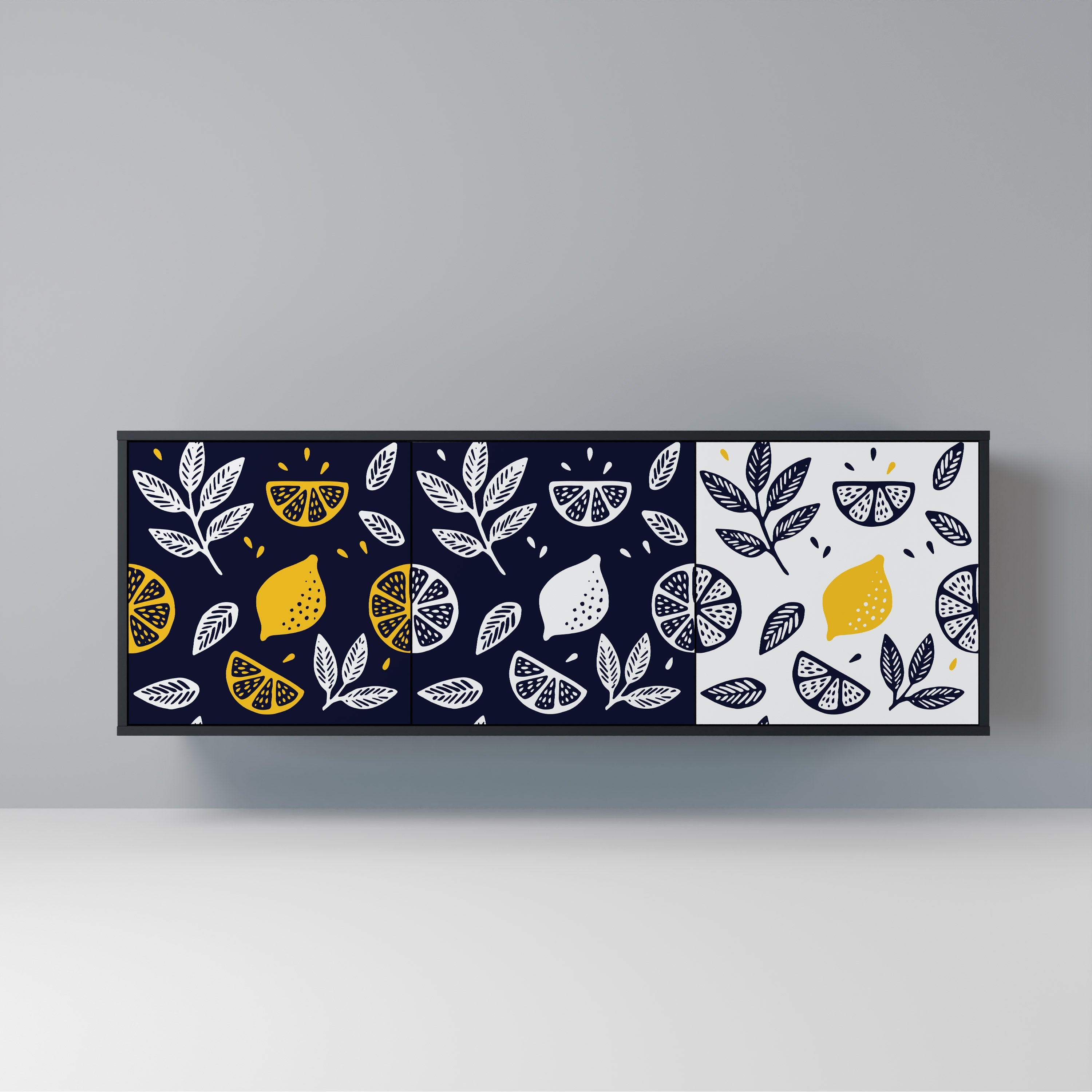 CITRUS BLACK AND WHITE Τρίθυρο Μπουφές σε Μαύρο Φινίρισμα