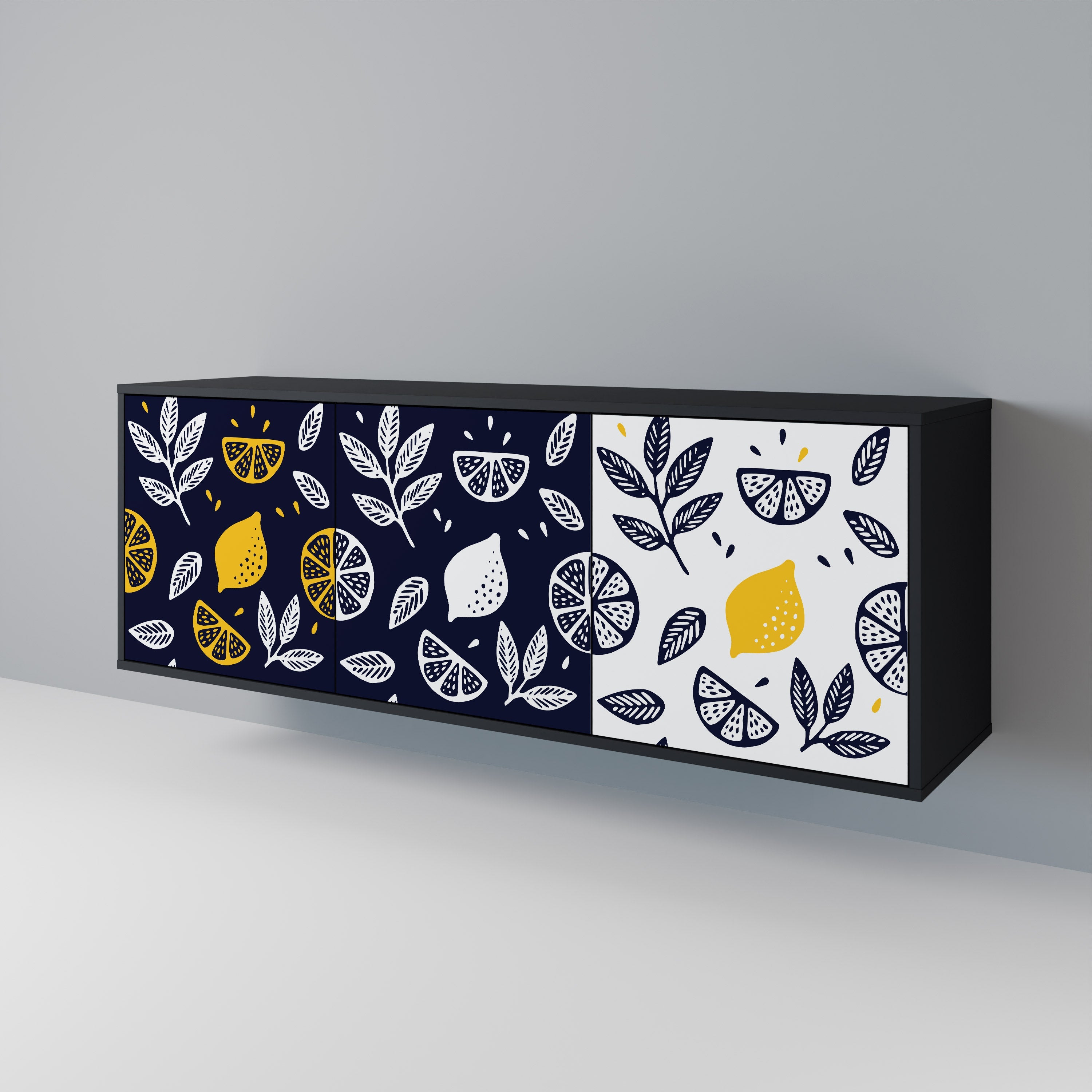 CITRUS BLACK AND WHITE Τρίθυρο Μπουφές σε Μαύρο Φινίρισμα