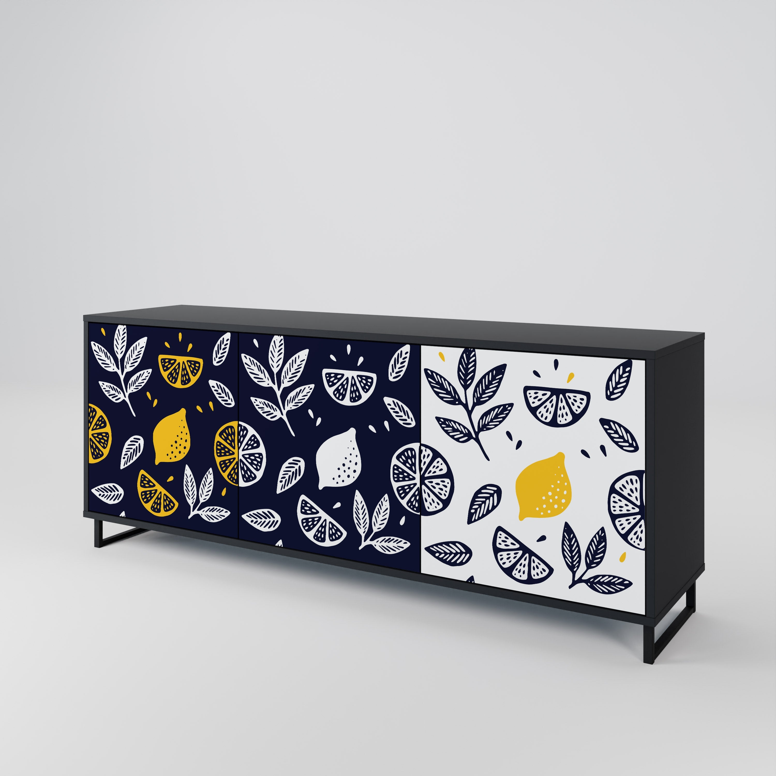 CITRUS BLACK AND WHITE Τρίθυρο Μπουφές σε Μαύρο Φινίρισμα