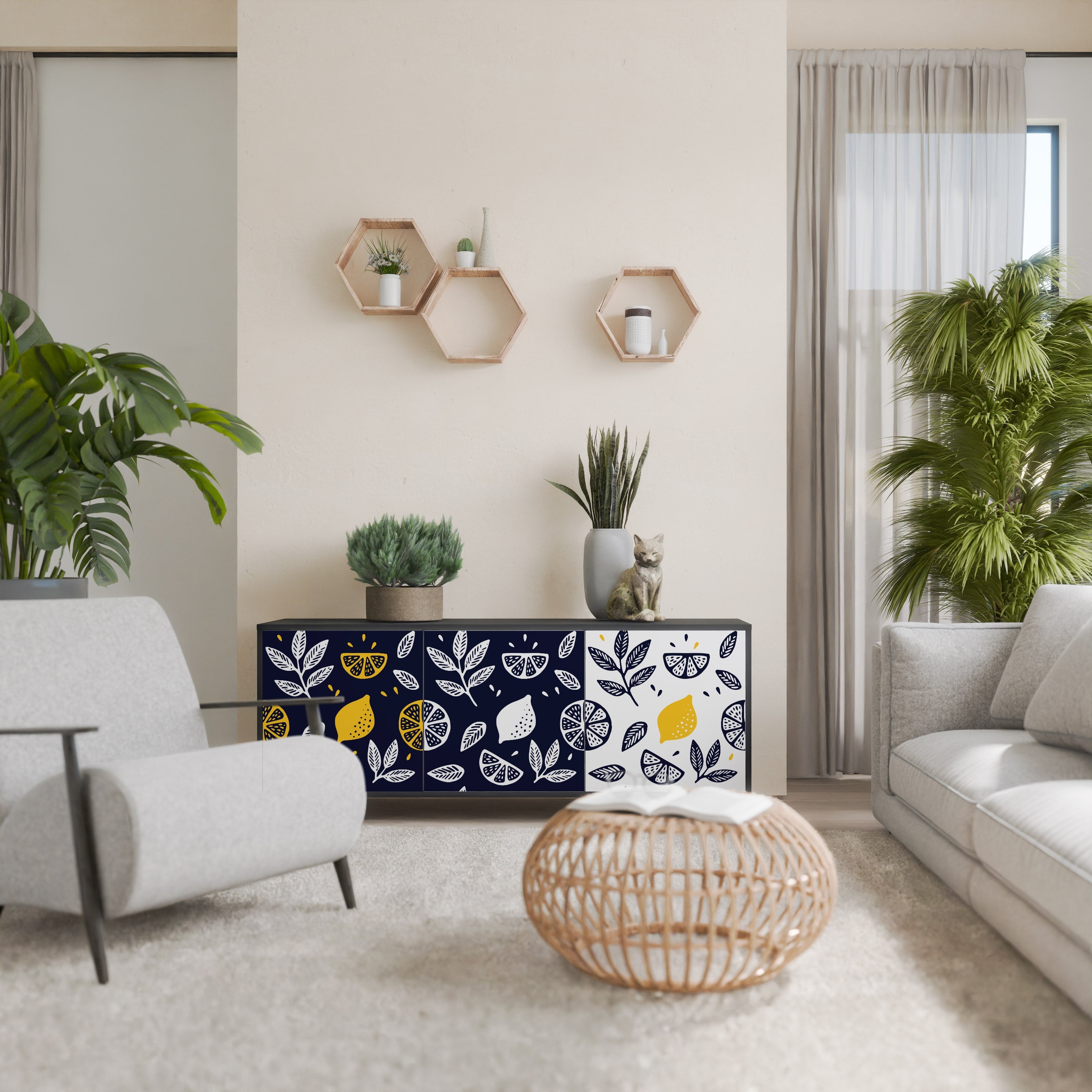 CITRUS BLACK AND WHITE Τρίθυρο Μπουφές σε Μαύρο Φινίρισμα