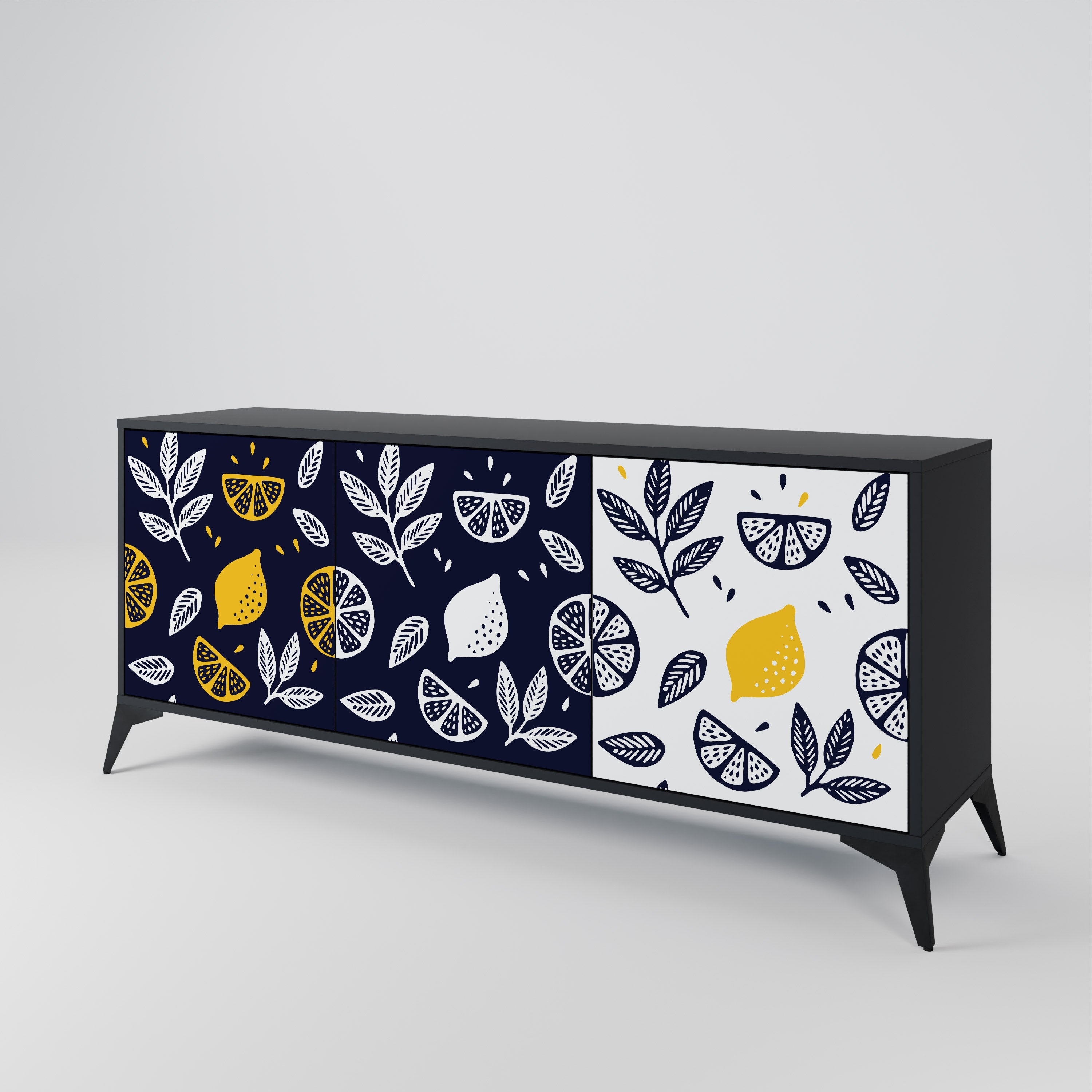 CITRUS BLACK AND WHITE Τρίθυρο Μπουφές σε Μαύρο Φινίρισμα