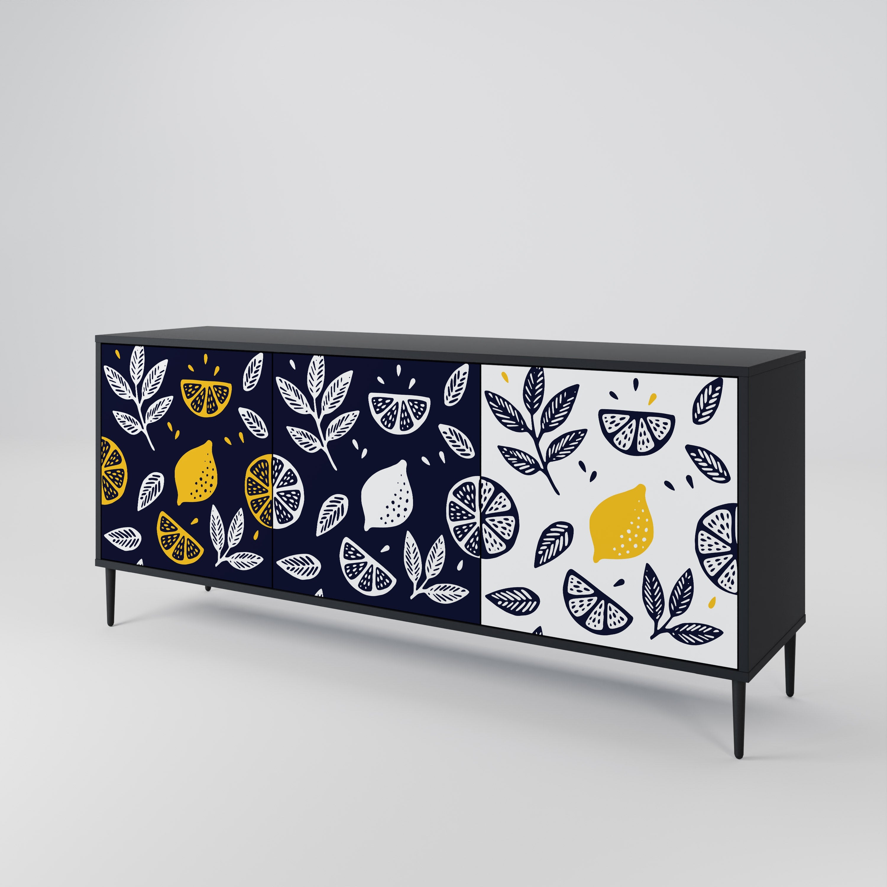 CITRUS BLACK AND WHITE Τρίθυρο Μπουφές σε Μαύρο Φινίρισμα