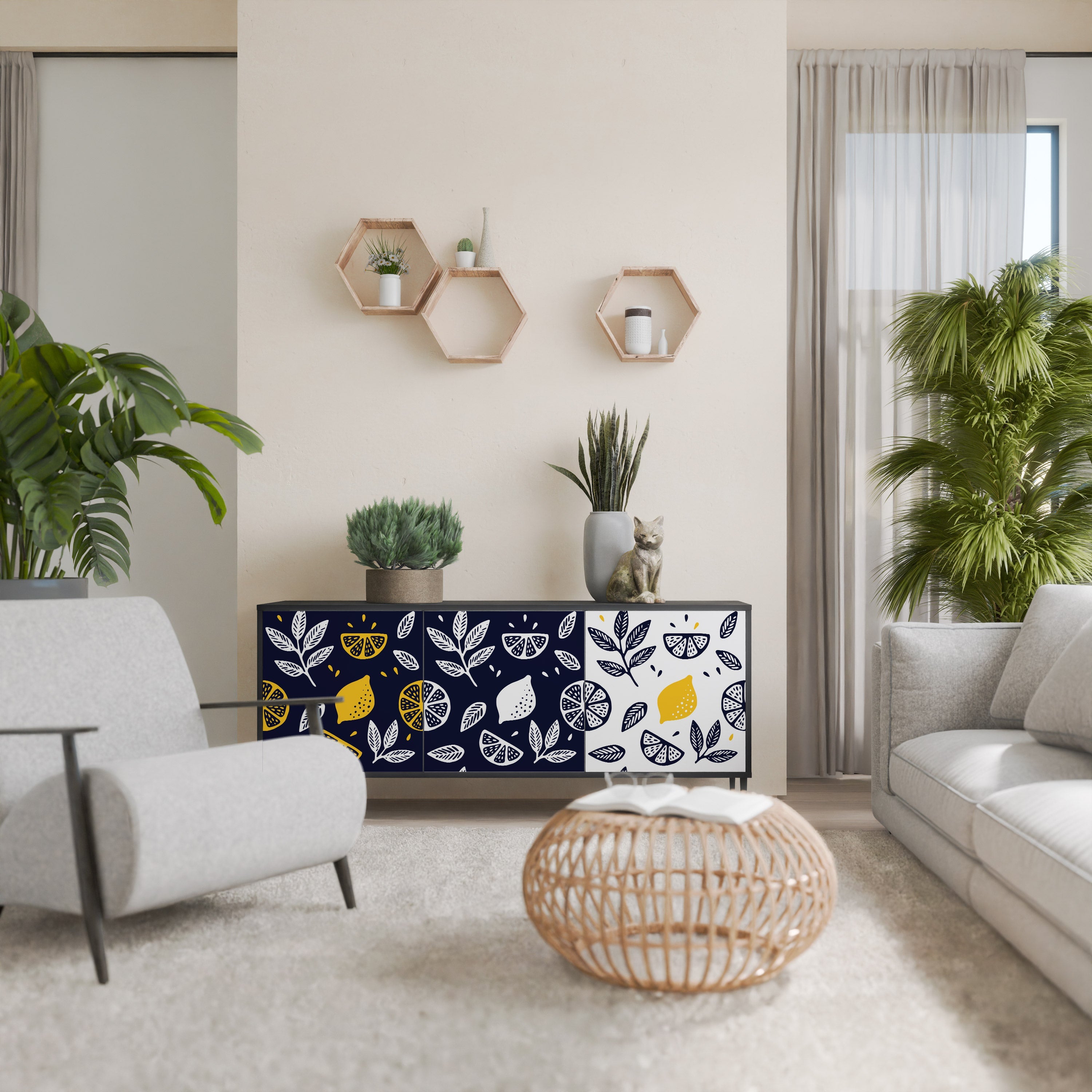 CITRUS BLACK AND WHITE Τρίθυρο Μπουφές σε Μαύρο Φινίρισμα