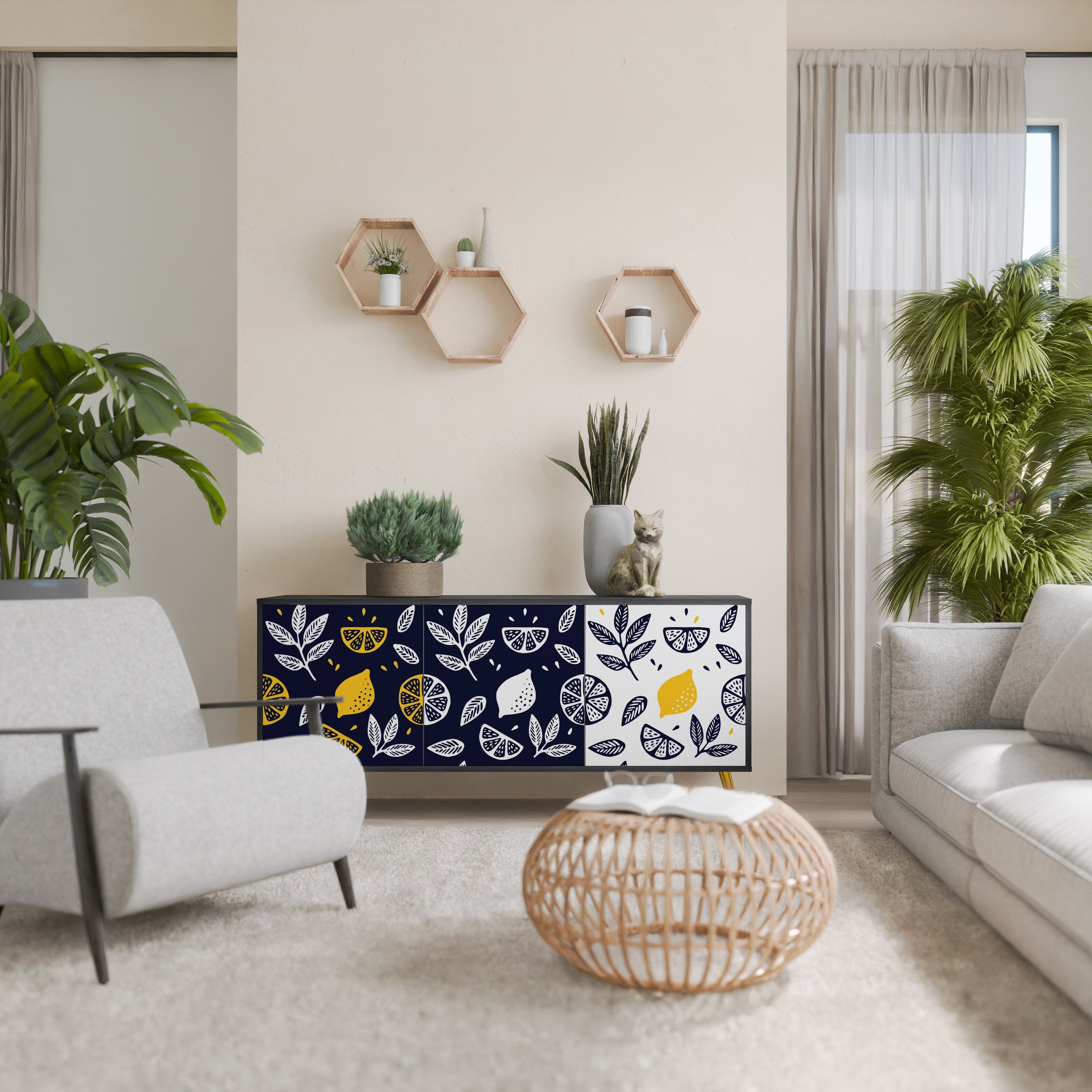 CITRUS BLACK AND WHITE Τρίθυρο Μπουφές σε Μαύρο Φινίρισμα