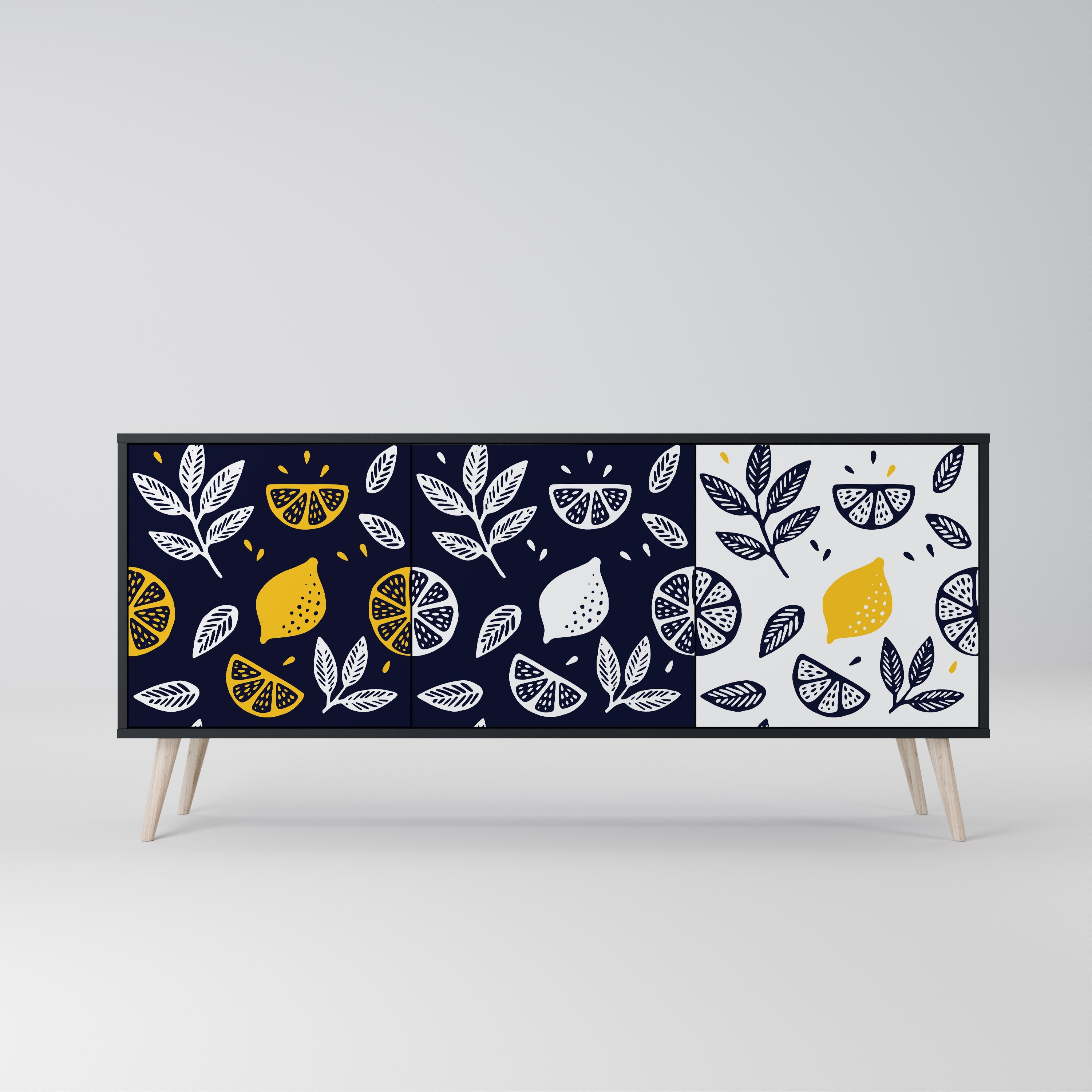 CITRUS BLACK AND WHITE Τρίθυρο Μπουφές σε Μαύρο Φινίρισμα